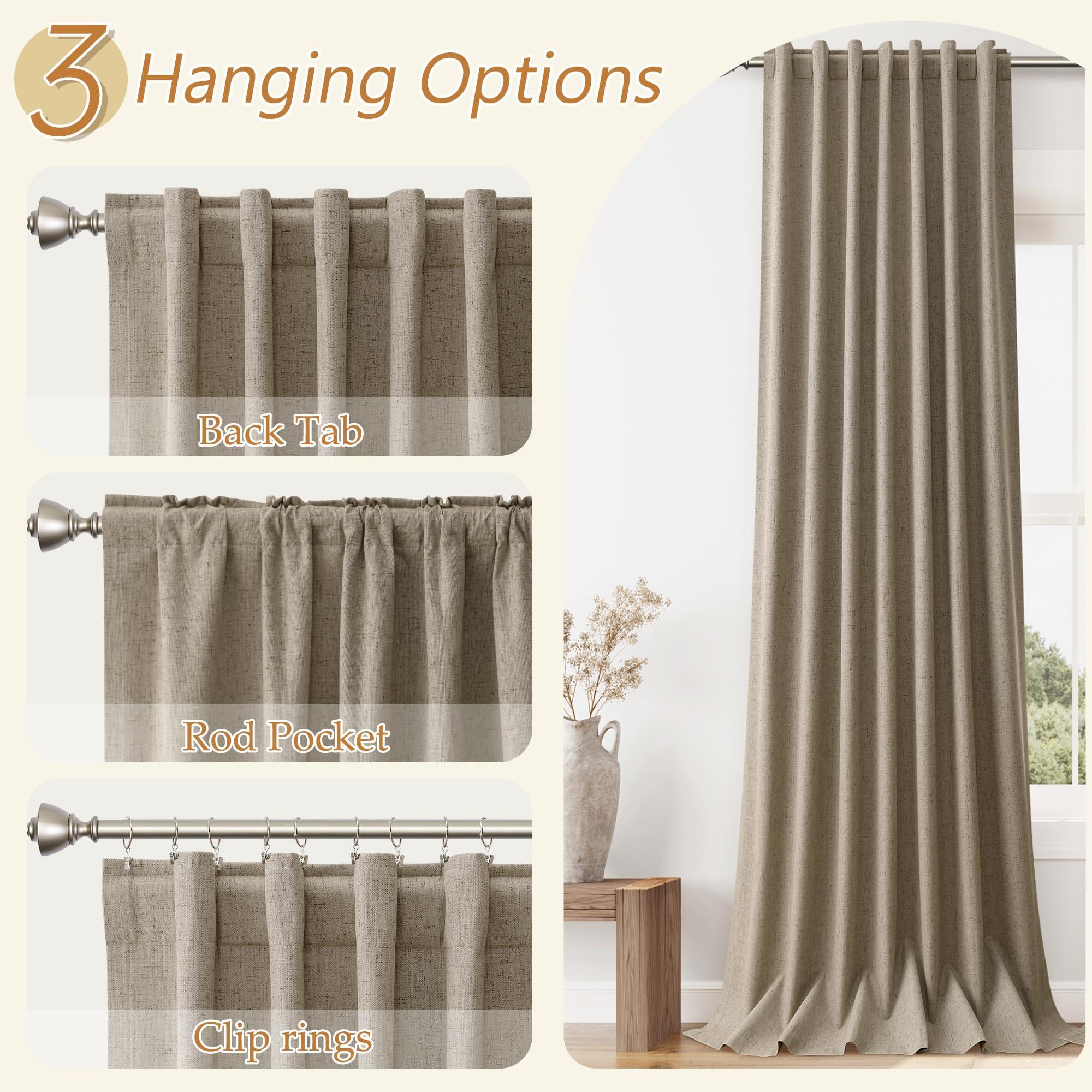 Guken Guken Burlap Blackout Curtains 108 Inch Length 2 Panels Set for Living Room Bedroom Back Tab Thermal Insulated 100% Black Out Linen Drapes Room Darkening Window Curtains 108 Inches Long Burlap