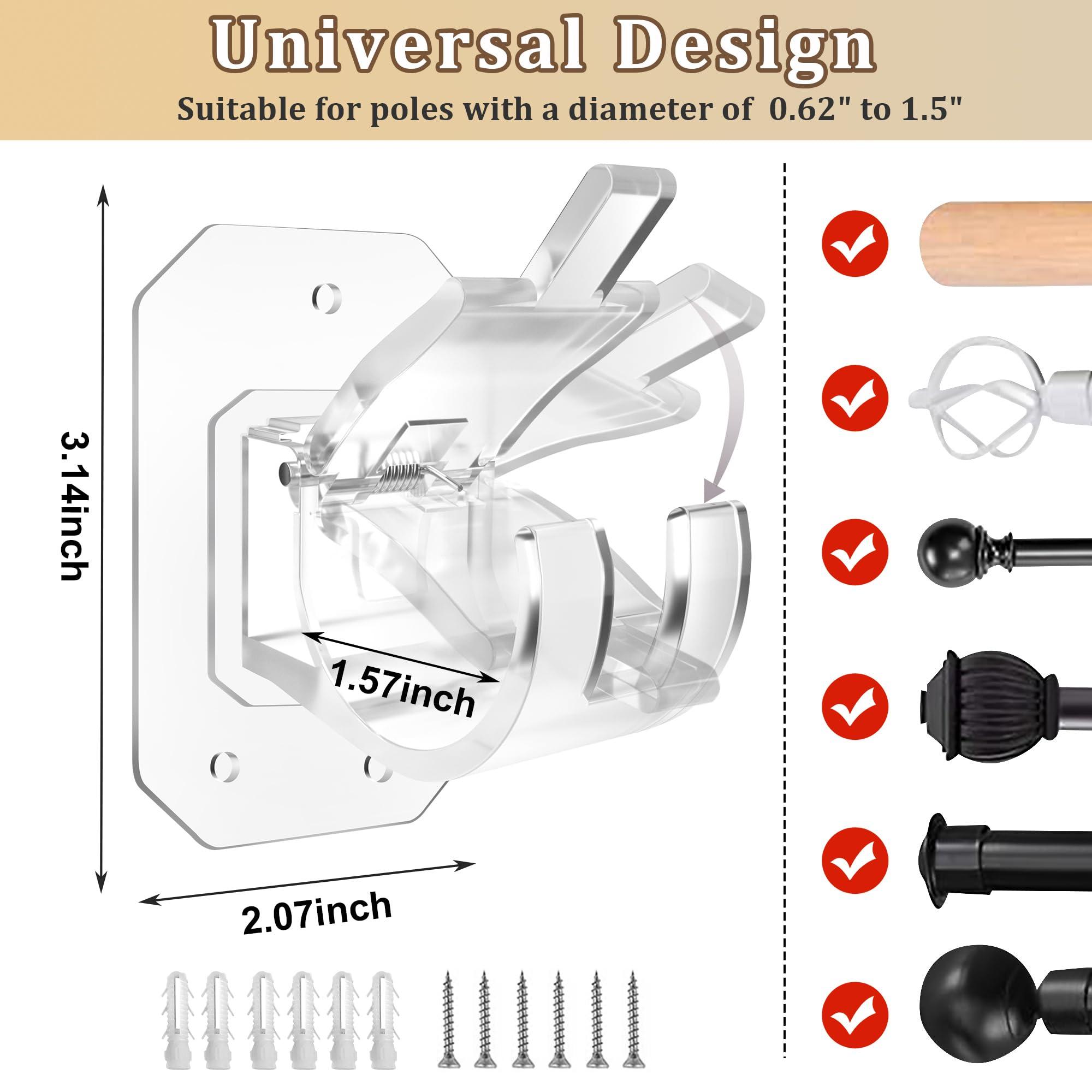 Codoule 2PCS No Drill Curtain Rod Brackets,Curtain Rod Holders No Drilling,Adhesive Curtain Rod Hooks,Nail Free Adjustable Curtain Hangers,Lokinsetin Perforated Non Nail Screw Stick On Sticky Drape Pole Stand