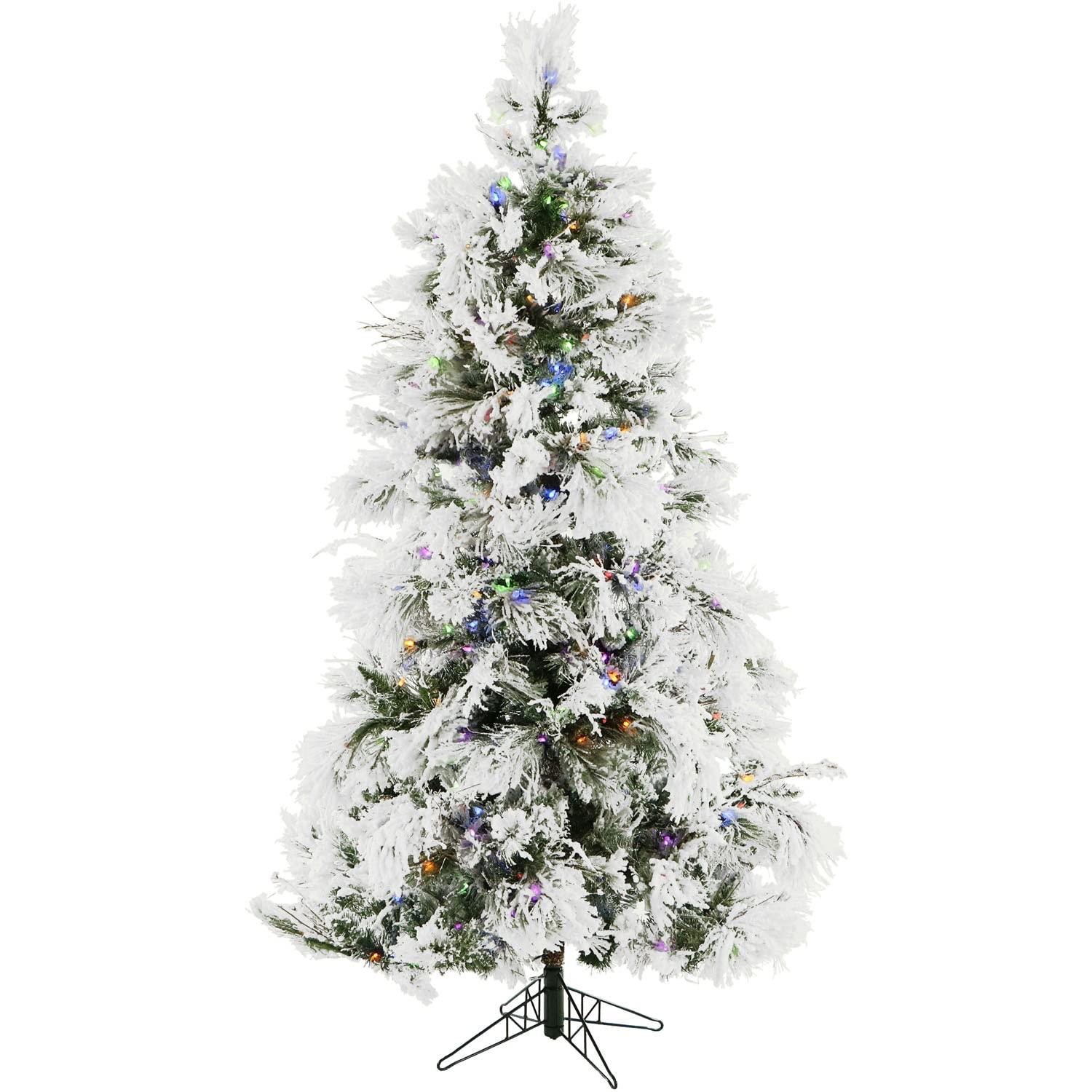 Christmas Time Christmas Time 6.5-Ft. Prelit Frosted Fir Snowy Artificial Christmas Tree with Dual Multi-Color & Warm White LED String Lights, Realistic PVC, Holiday Decor for Home and Office