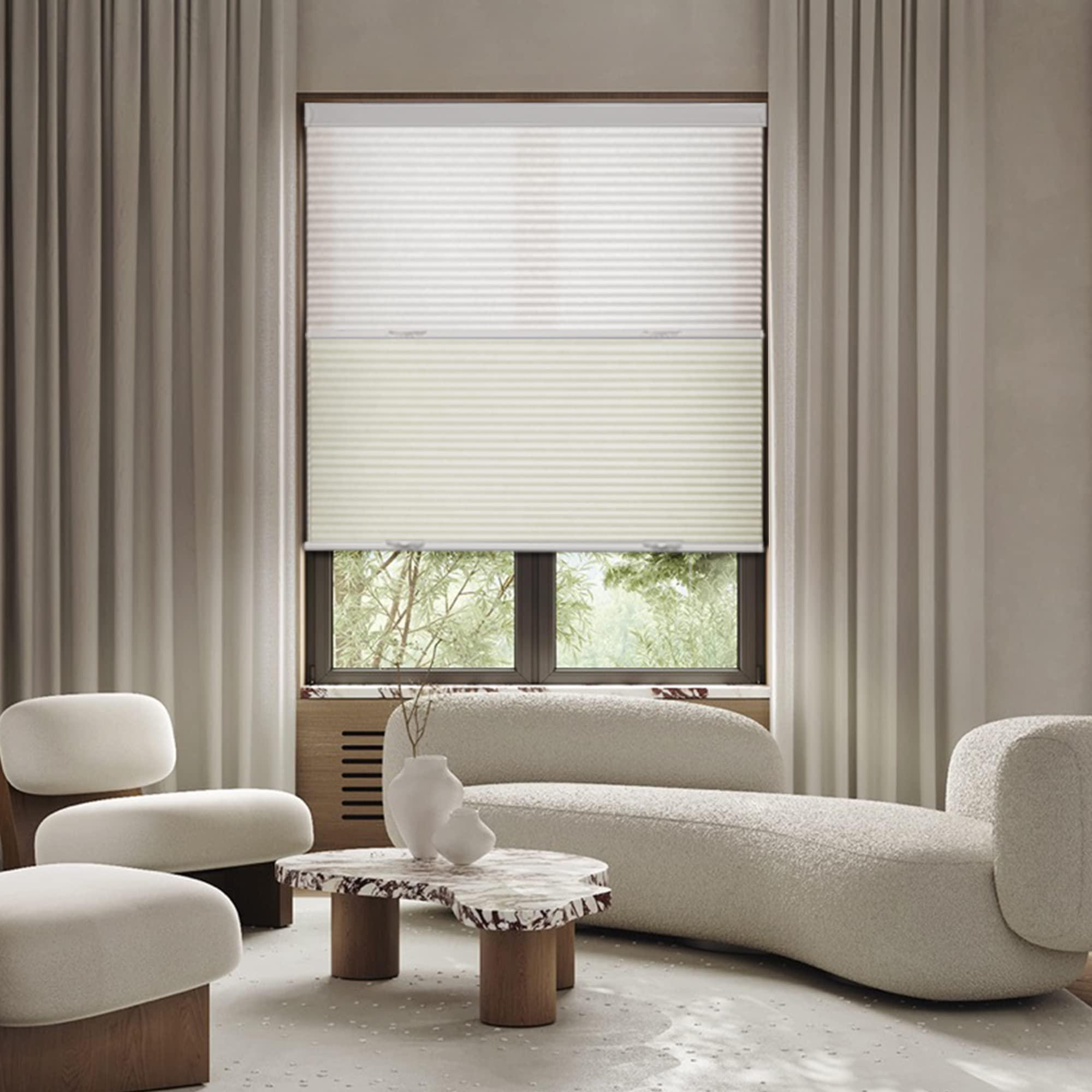 HOTSOON Day Night Cellular Shades Blackout Light Filtering Cellular Blinds Cordless 2 Shades in 1 Honeycomb Blinds for Windows, Beige, 39" W x 64" H