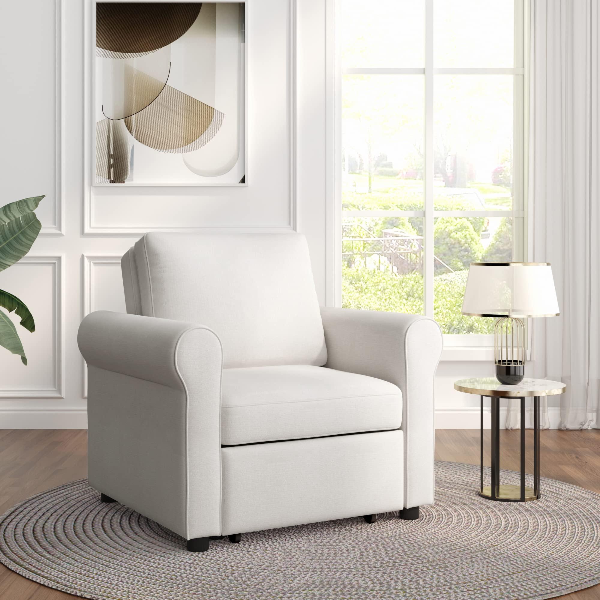 Brabrety Modern 3-in-1 Sofa Bed Chair,Convertible Sleeper Chair Bed with Adjust Backrest,Lounger Chair for Small Space Living Room Apartment (Beige@Adjust Backrest)