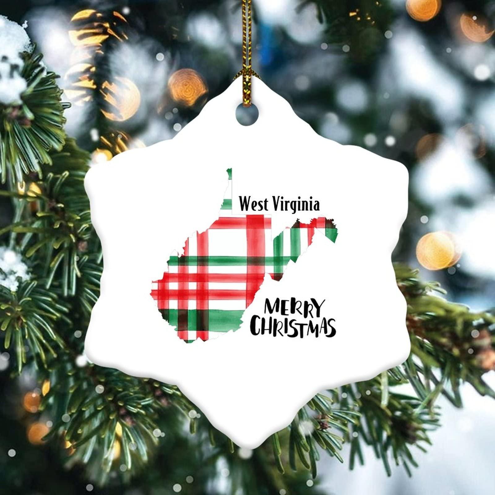 Mighun West Virginia Christmas Hexagon Ornament, West Virginia State Map Silhouette Merry Christmas Ornaments Hanging Keepsake for Him Her Christmas Hostess Long Distance