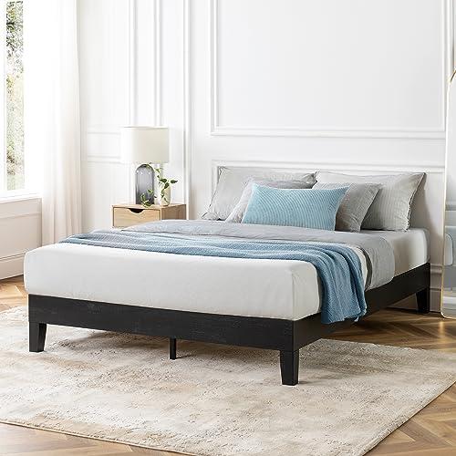 Mellow Mellow Naturalista Grand 12 Inch Solid Wood Platform Bed with Wooden Slats, Easy Assembly, Queen, Black