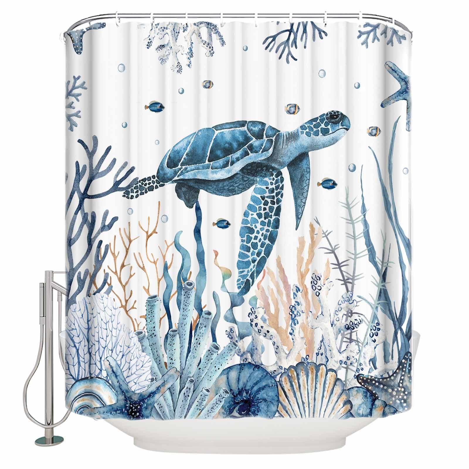 ZOE GARDEN Sea Turtle Shower Curtain Set with Hook 72"x72",Washable Cloth Polyester Fabric Shower+Curtain,Waterproof Bath Curtains for Bathroom,Bathtubs Accessories Blue Ocean Beach Coastal Coral Seaweed Fish