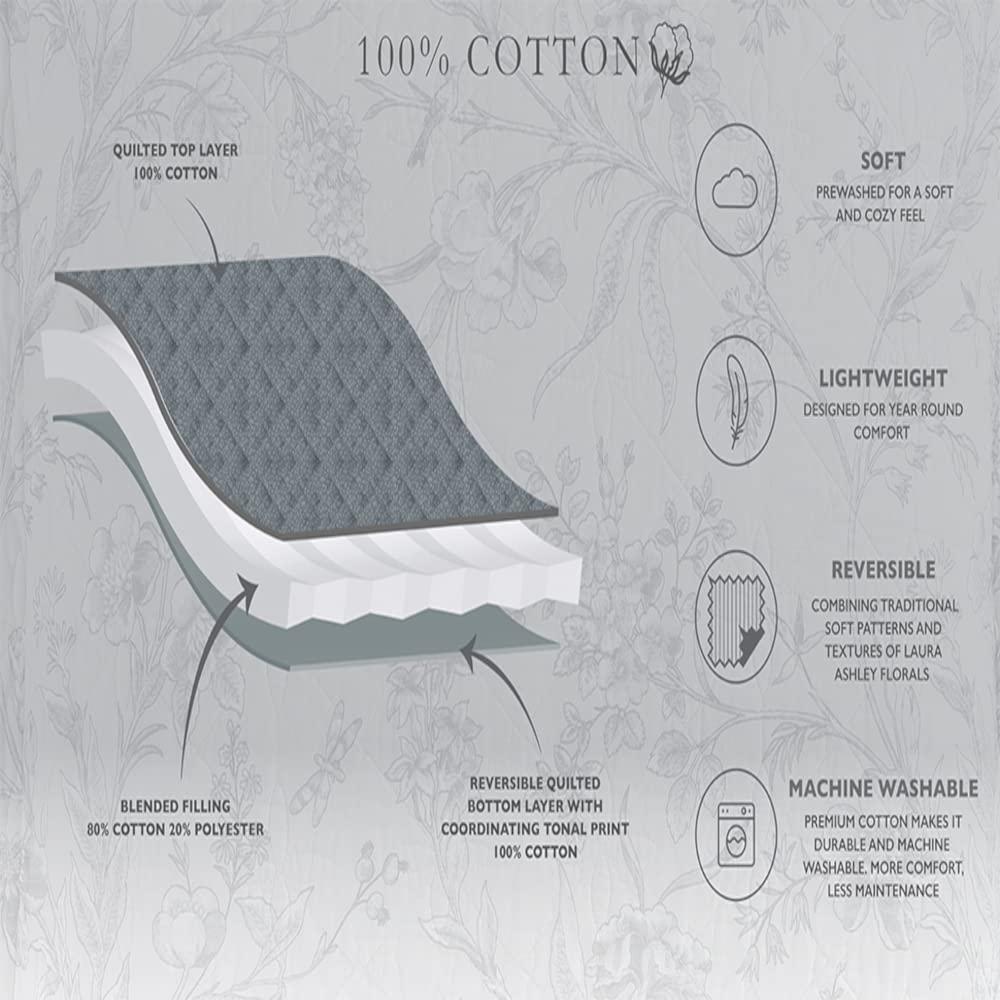 Laura Ashley Laura Ashley Home - Queen Quilt Set, Cotton Reversible Bedding with Matching Shams, Bedroom Decor Ideal for All Seasons (Brompton Green, Queen)