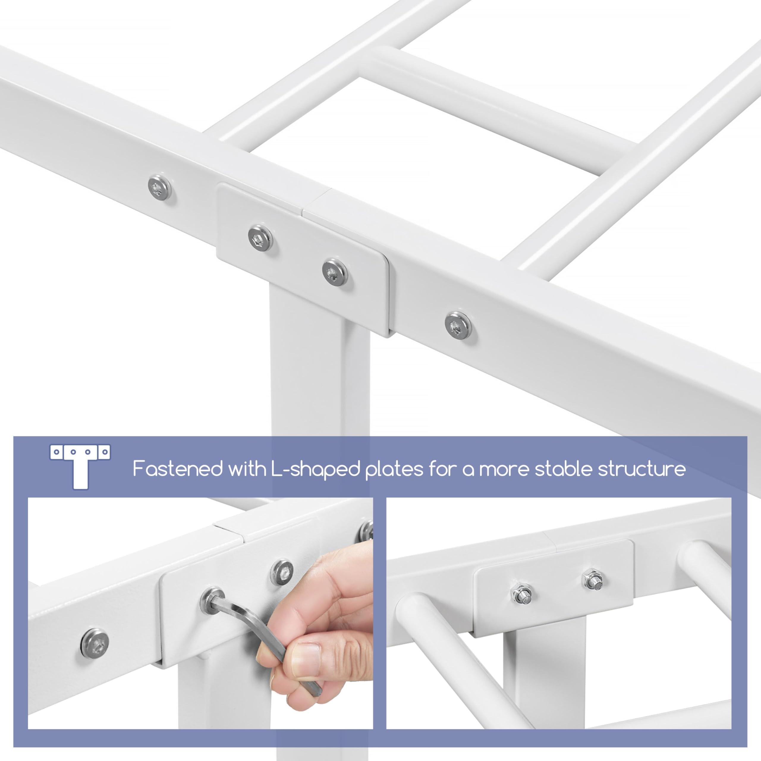 Yaheetech Yaheetech Metal Platform King Bed Frame Mattress Foundation with Headboard and Footboard No Box Spring Needed Under Bed Storage Steel Slats White