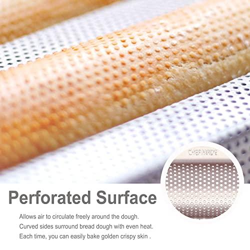 CHEFMADE CHEFMADE Perforated Baguette Pan, 15-Inch 3 Wave Loaves Non-Stick Ultra-Ventilate French Bread Pan 2-Inch Channel for Oven Baking 15.2" x 9.6" (Champagne Gold)