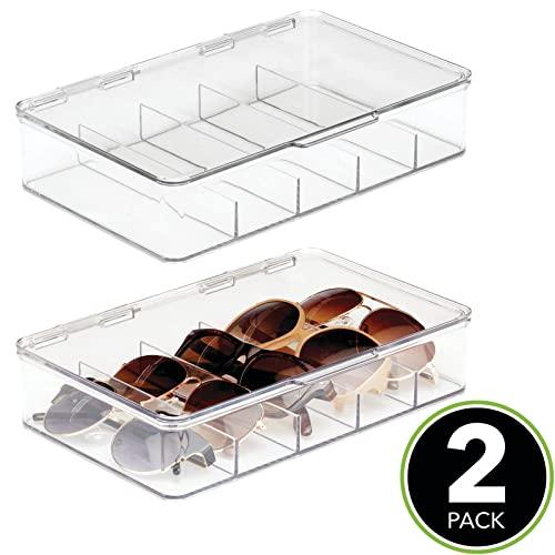 mDesign mDesign Plastic Stackable Eyeglass Case Storage Organizer with Hinged Lid for Unisex Sunglasses, Reading Glasses, Fashion Eye Wear, Protective Glasses, 5 Sections, Ligne Collection - 2 Pack - Clear
