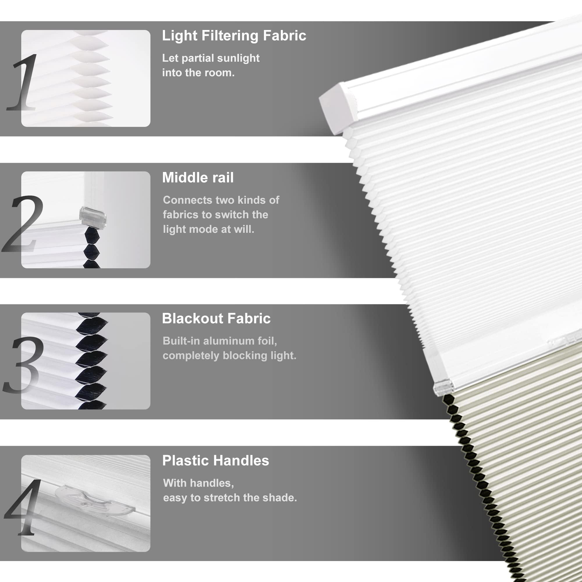 HOTSOON Day Night Cellular Shades Blackout Light Filtering Cellular Blinds Cordless 2 Shades in 1 Honeycomb Blinds for Windows, Beige, 39" W x 64" H