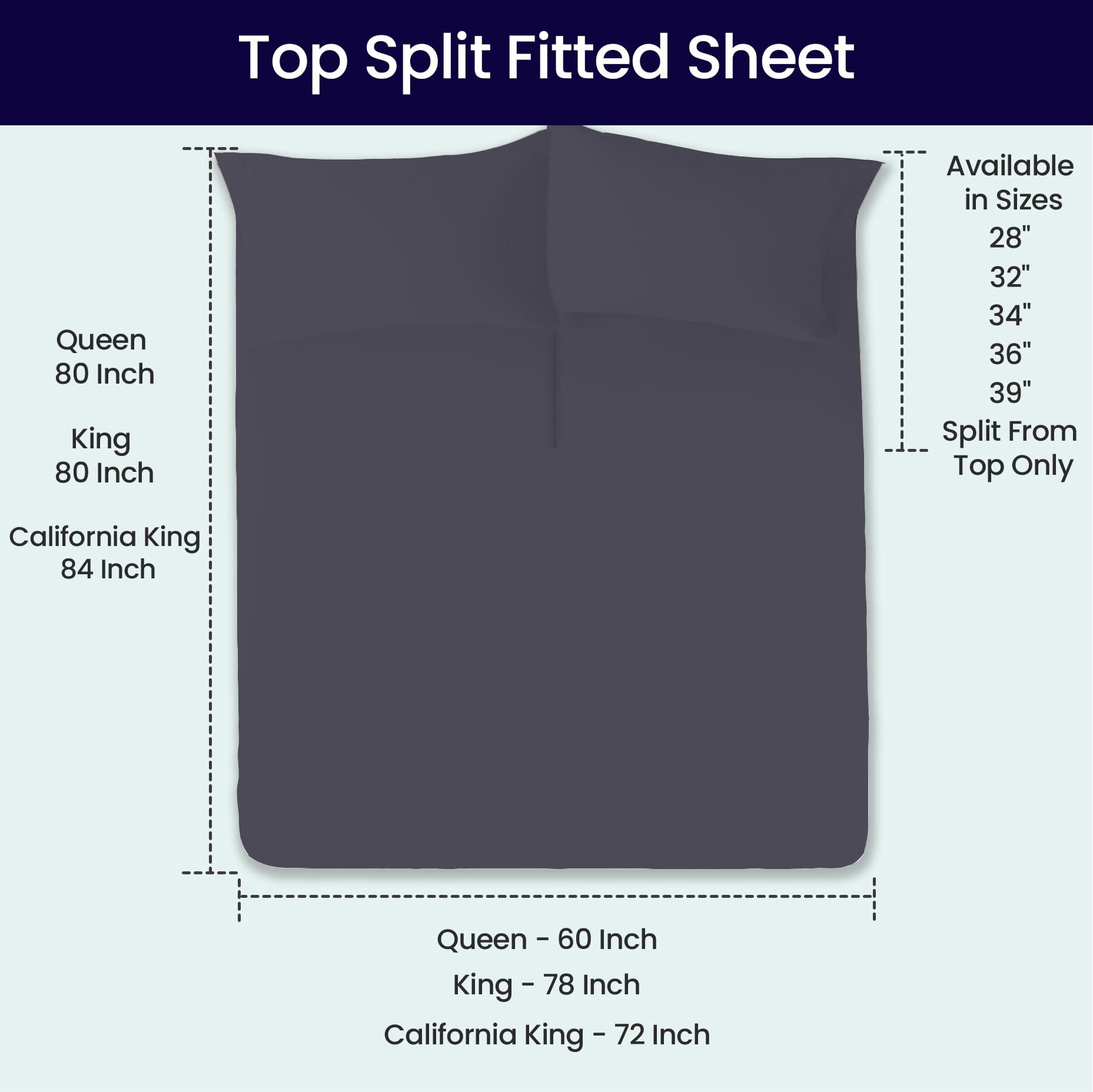 SGI bedding SGI bedding 34\" Cal King Split Top Flex Head Sheet 100% Egyptian Cotton Sheet Set 1000 Thread Count Flex Top Sheet for Adjustable Bed 4Pc Sheet Set 18\" Deep Pocket for Sleep Number Bed - Dark Gray