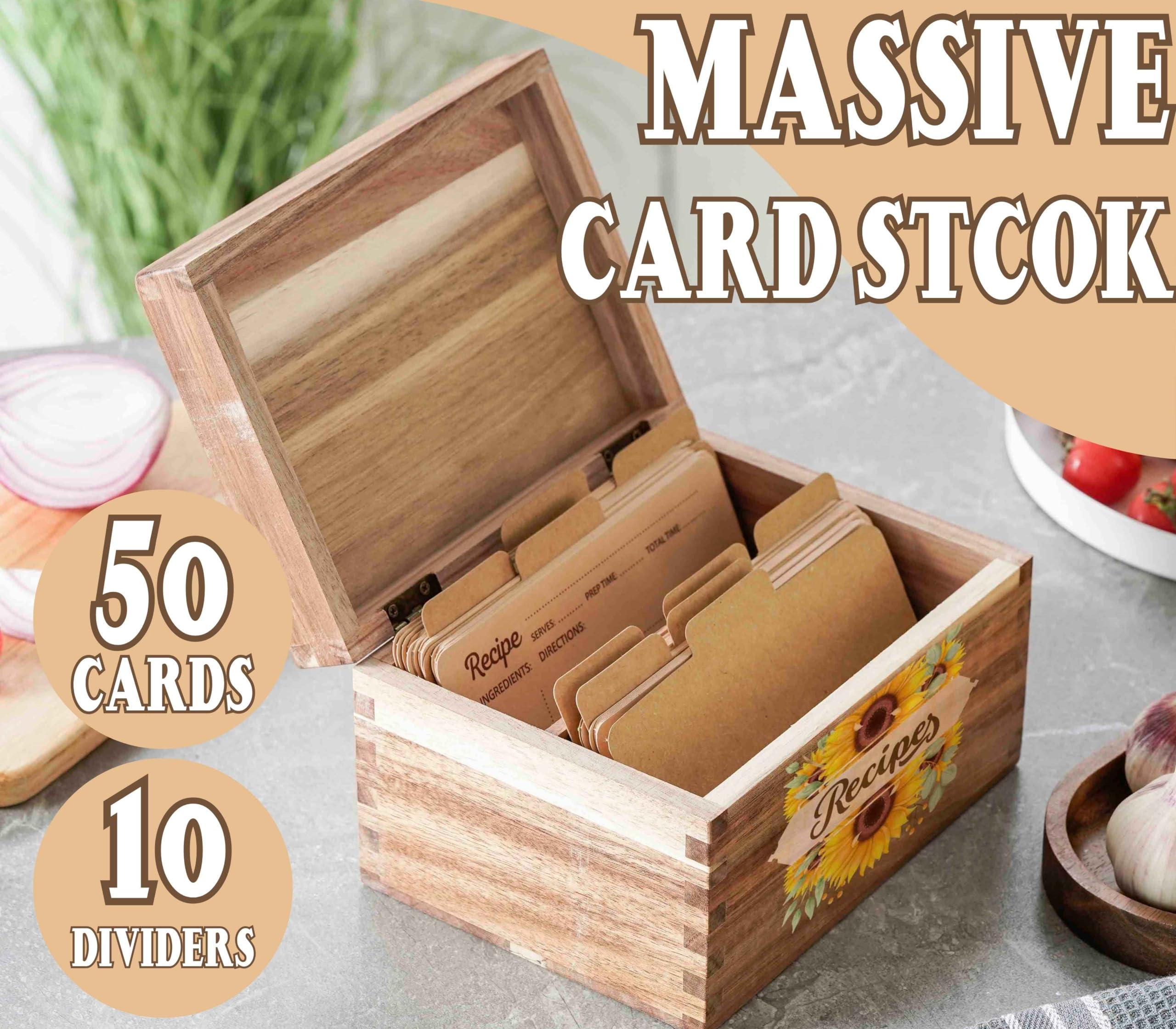 InnoBeta InnoBeta Sunflower Gifts Recipe Box, Recipe Card Holder Box with 50 4x6 inch Recipe Cards, 10 Dividers, Recipe Organizer for Sunflower Lovers