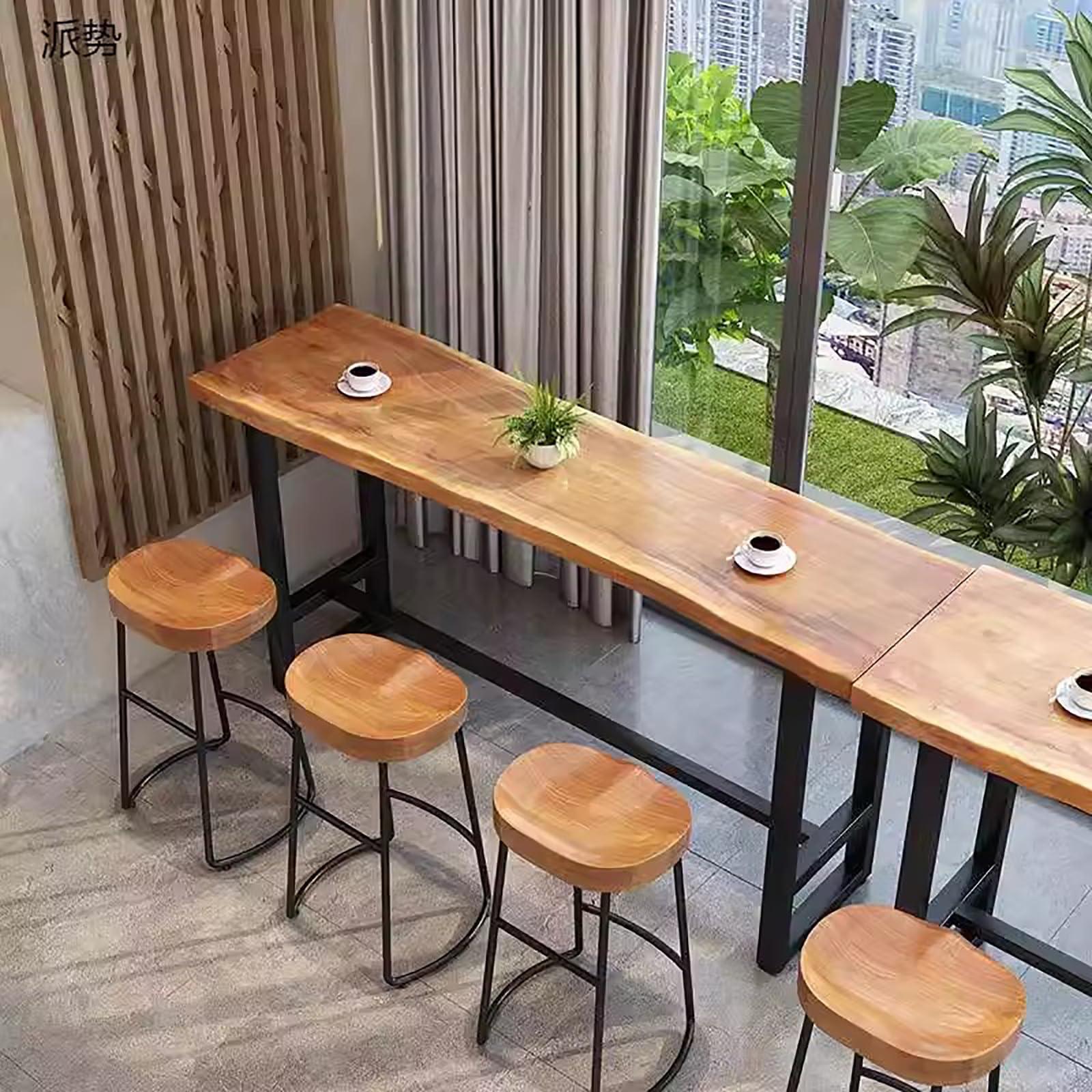 Topjia Solid Wood Bar Table,Modern Bar Height Table with Footrest,Rectangular Pub Tables Tall Counter Height Coffee Table,Live Edge Long Dining Table Kitchen Table,Only Table
