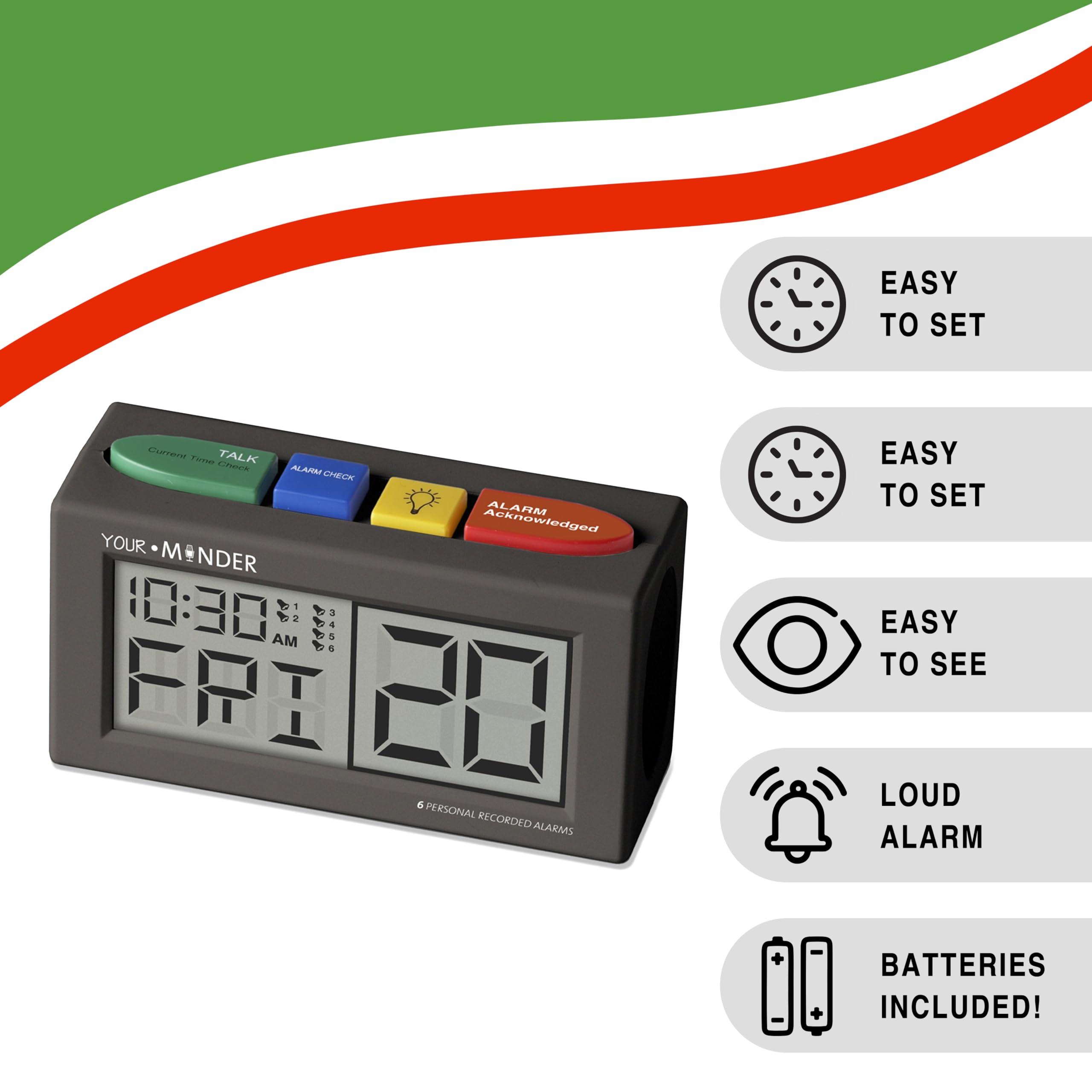 MEDCENTER MEDCENTER Your Minder Voice Record and Alarm Replay Reminder Clock with Loud, Easy Set, Multiple Alarms, Recordable Talking Alarm Clock for Medication Reminders, Gift for Mom, Dad, Elderly, & Seniors