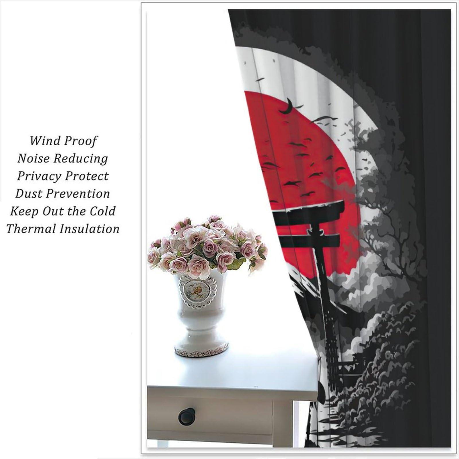 Rtovo Bushido Curtains, Japanese Samurai On Red Sun Lawn Mount Fuji Background, Blackout Curtains for Bedroom Living Room84X84 Inch, Style-5