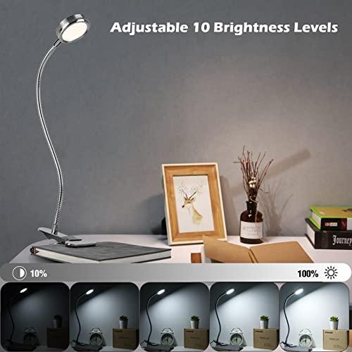 EYOCEAN EYOCEAN LED Reading Light, Dimmable Clamp Light for Bed Headboard, Bedroom, Office, 3 Modes & 9 Dimming Levels, Flexible Clip Desk Lamp, Adapter Included, 5W, Silver