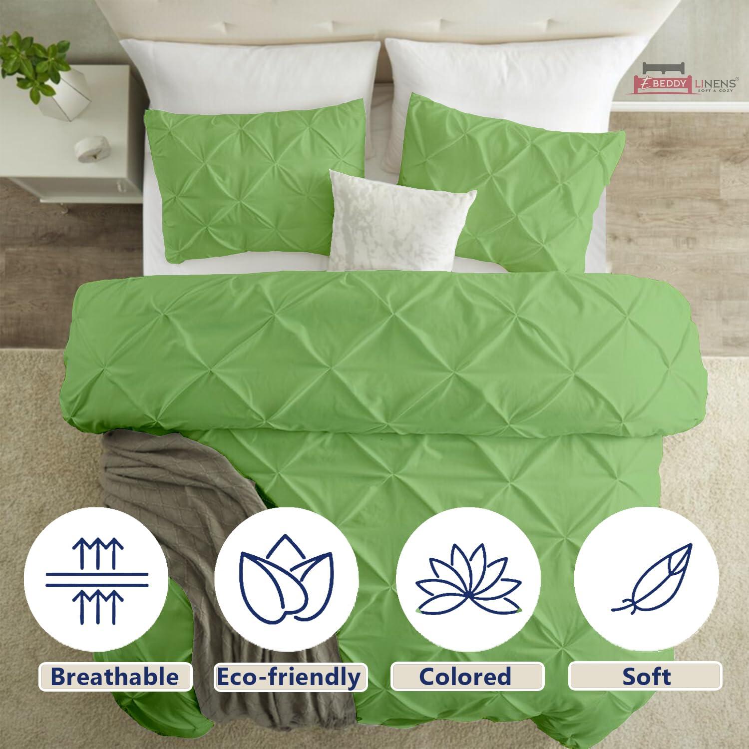 eBeddy Linens eBeddy Linens Pinch Pleated Pintuck Duvet Cover Set Full 80x90 Inch 100% Microfiber Soft and Breathable 3 Pieces Premium Comforter Cover Zipper Closure & Corner Ties, Moss