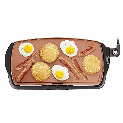 BELLA BELLA Electric Ceramic Titanium Griddle, Make 10 Eggs At Once, Healthy-Eco Non-stick Coating, Hassle-Free Clean Up, Large Submersible Cooking Surface, 10.5" x 20", Copper/Black