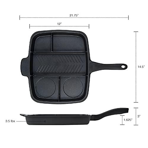 MASTERPAN Master Pan Non-Stick Divided Grill/Fry/Oven Meal Skillet, 15", Black