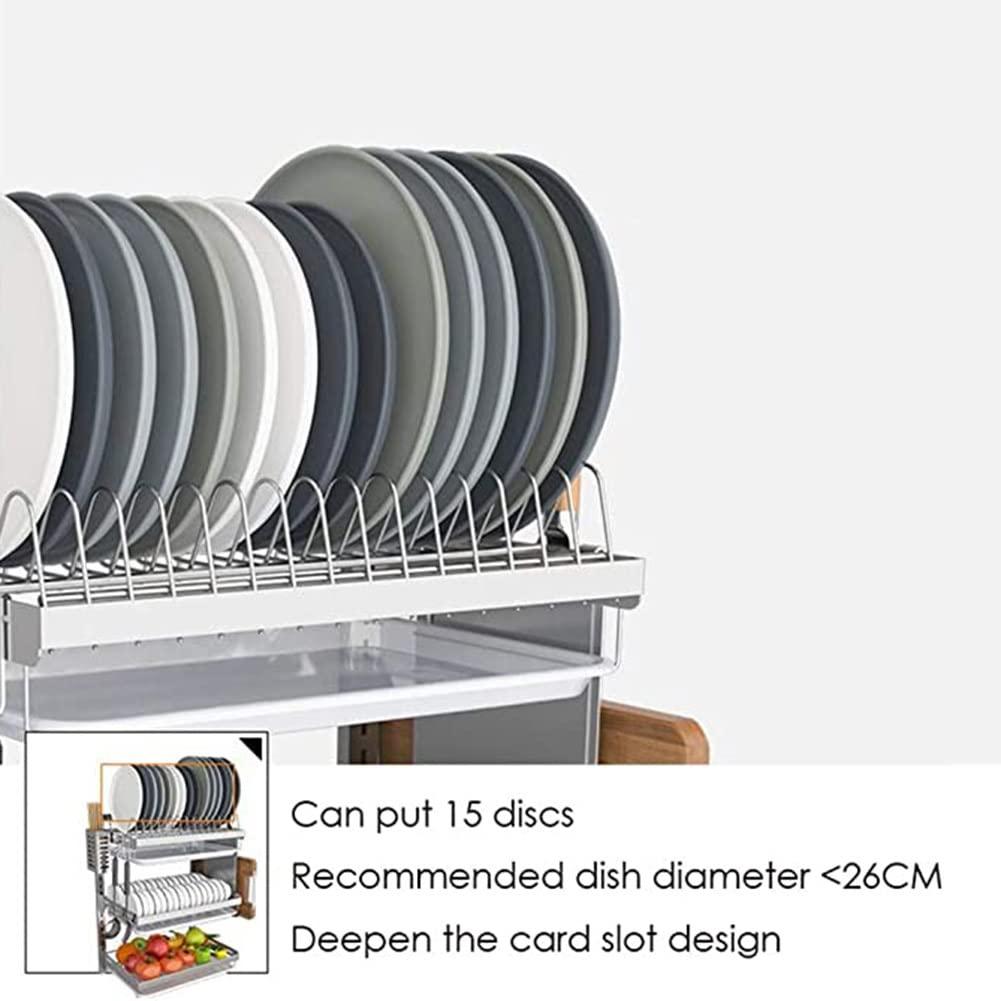 ma hai fei 304 Stainless Steel Kitchen Dish Rack, 2/3-Tier Hanging Wall Mount Drying Organizer for Dishes, Bowls, Mugs Includes Drain Trays (Color : Silver-C, Size : 41.2x26.6x40.5cm)