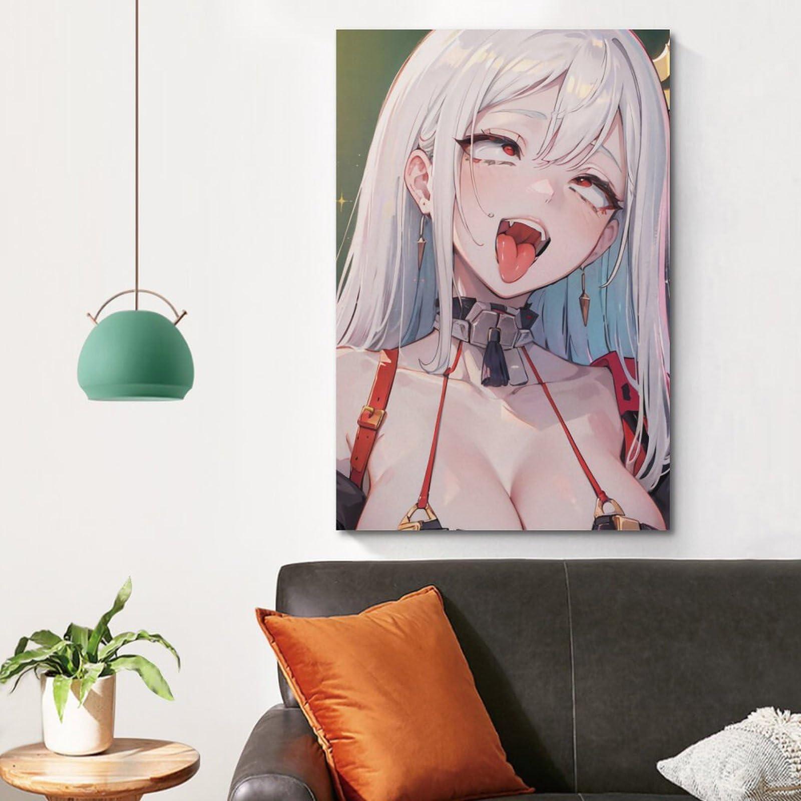 Generic Anime Girl Ahegao Face White Hair Poster Decorative Painting Canvas Wall Posters and Art Picture Print Modern Family Bedroom Decor Posters 24x36inch(60x90cm)
