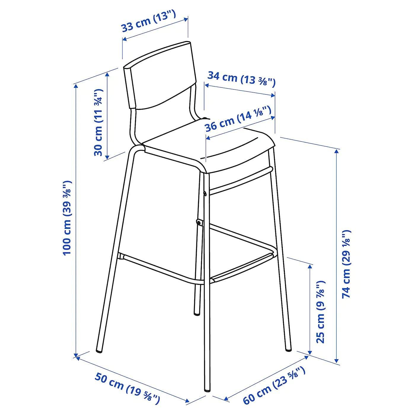 Ikea Ikea STIG Bar Stool with backrest, Black/Black 74 cm (29 1/8 \")