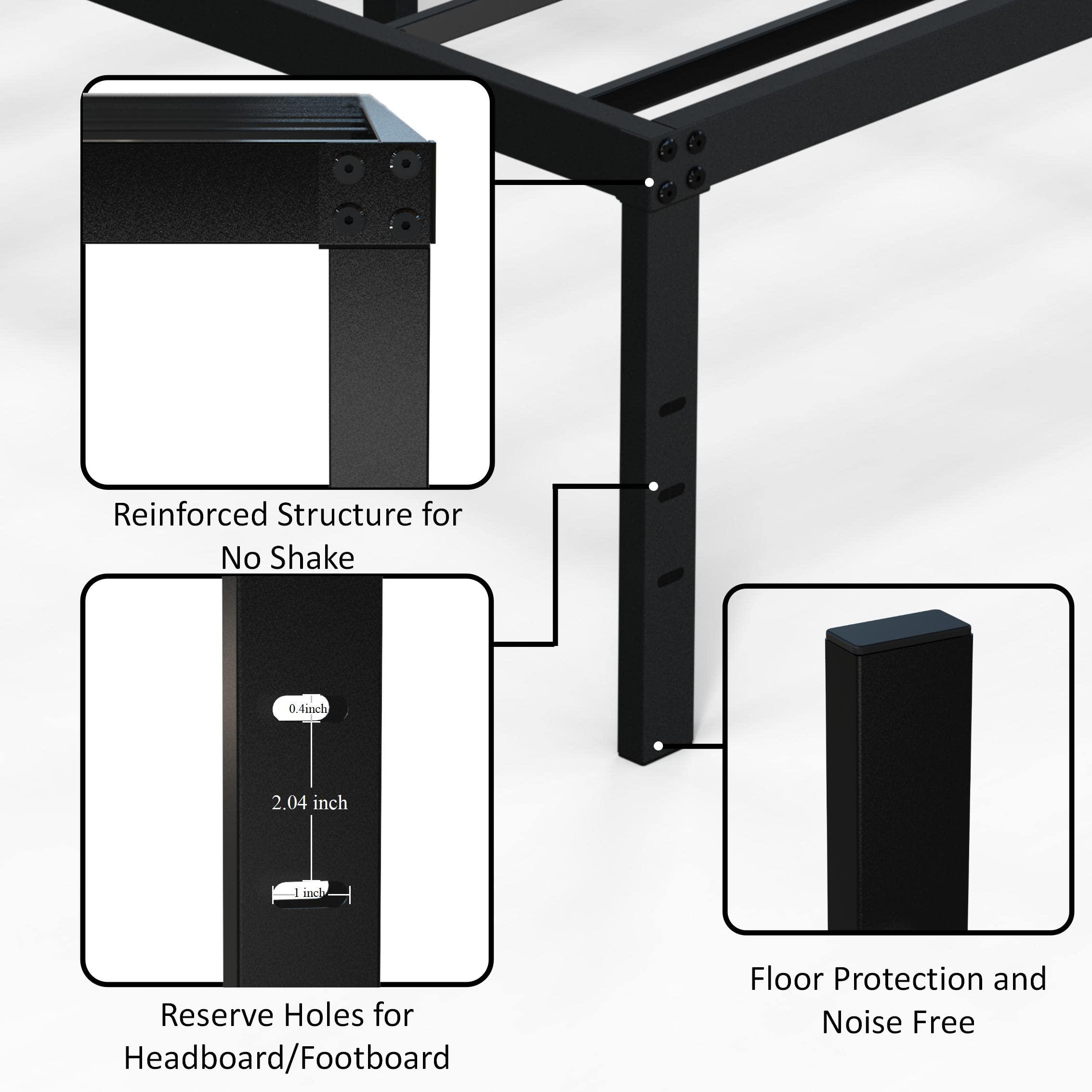 EMODA EMODA Queen Bed Frame No Box Spring Needed 18 Inch Heavy Duty Metal Tall Platform Bed Frame Queen Size with Large Storage Space, Easy Assembly, Black