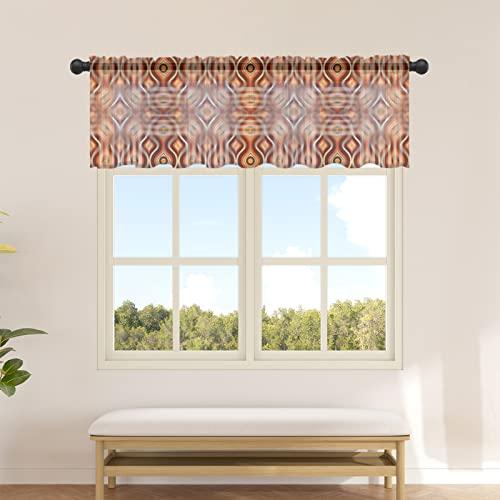 ZOE GARDEN ZOE GARDEN Abstract Valance Curtains for Kitchen/Living Room/Bathroom/Bedroom Window, Rod Pocket Small Topper Half Short Window Curtains Voile Sheer Scarf, Modern Geometric Circle Ombre Brown 54\"x18\"