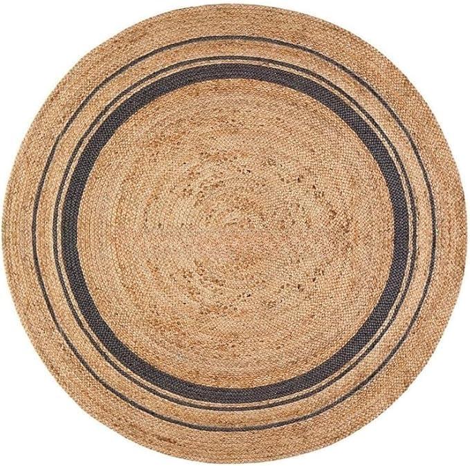 HomeLoft Basics Rajputana Rugs 6x6 Ft Natural Round Jute Area Rug, Floor Round Rug Braided Boho Eco Large Circular Handmade Area Rugs (Design 4)