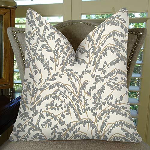 Thomas Collection Thomas Collection Gray Ivory Taupe Throw Pillow - Olive Branch Throw Pillow - Gray Modern Accent Pillow - Luxury Designer Throw Pillow, Handmade in USA, 11421