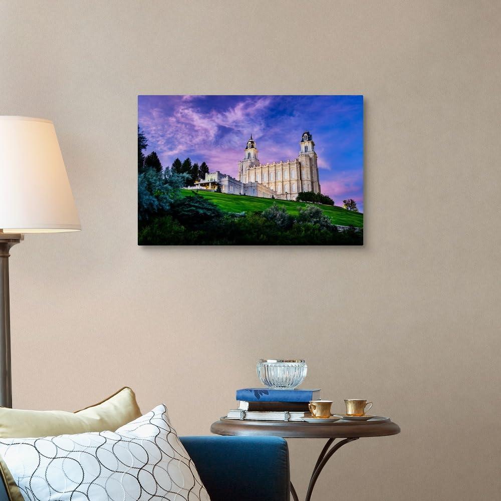 CANVAS ON DEMAND CANVAS ON DEMAND Manti Utah Temple, Pink Sunrise From the Road, Manti, Utah Canvas Wall Art Print by Scott Jarvie, Home Decor, Religion Artwork, 30" x20in