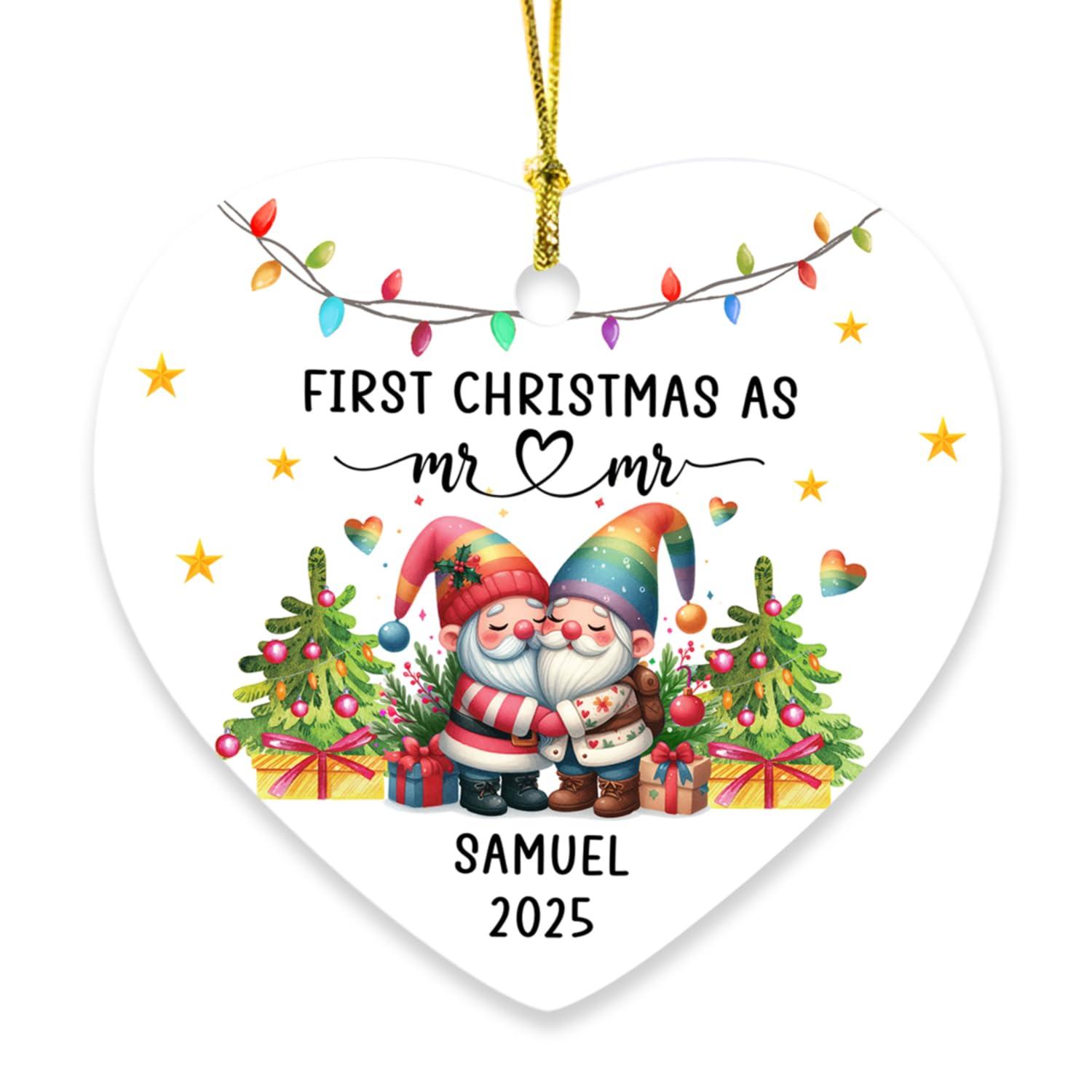 Wixxby Personalized First Christmas As Mr & Mr Ornament Keepsake, Couple Snowman Gay Pride LGBT Ornament Christmas 2024, Custom 1st Xmas As Mr & Mr Ornament Gifts for Couple Gay LGBT, Rainbow Pride Ornament