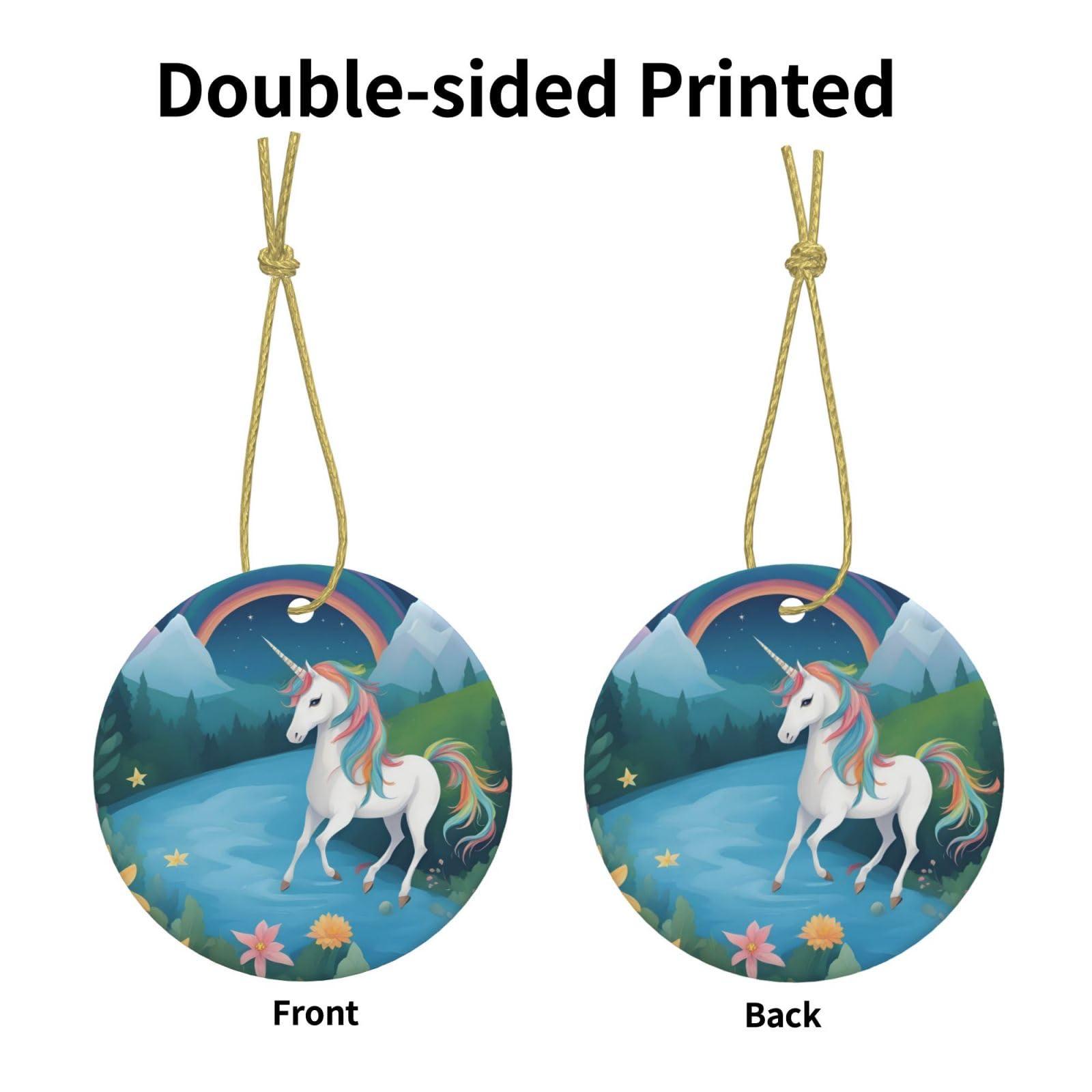 Mouxiugei Running Unicorns Personalized Christmas Ornament - Customizable Ceramic Tree Pendant for Customize Christmas Ornaments