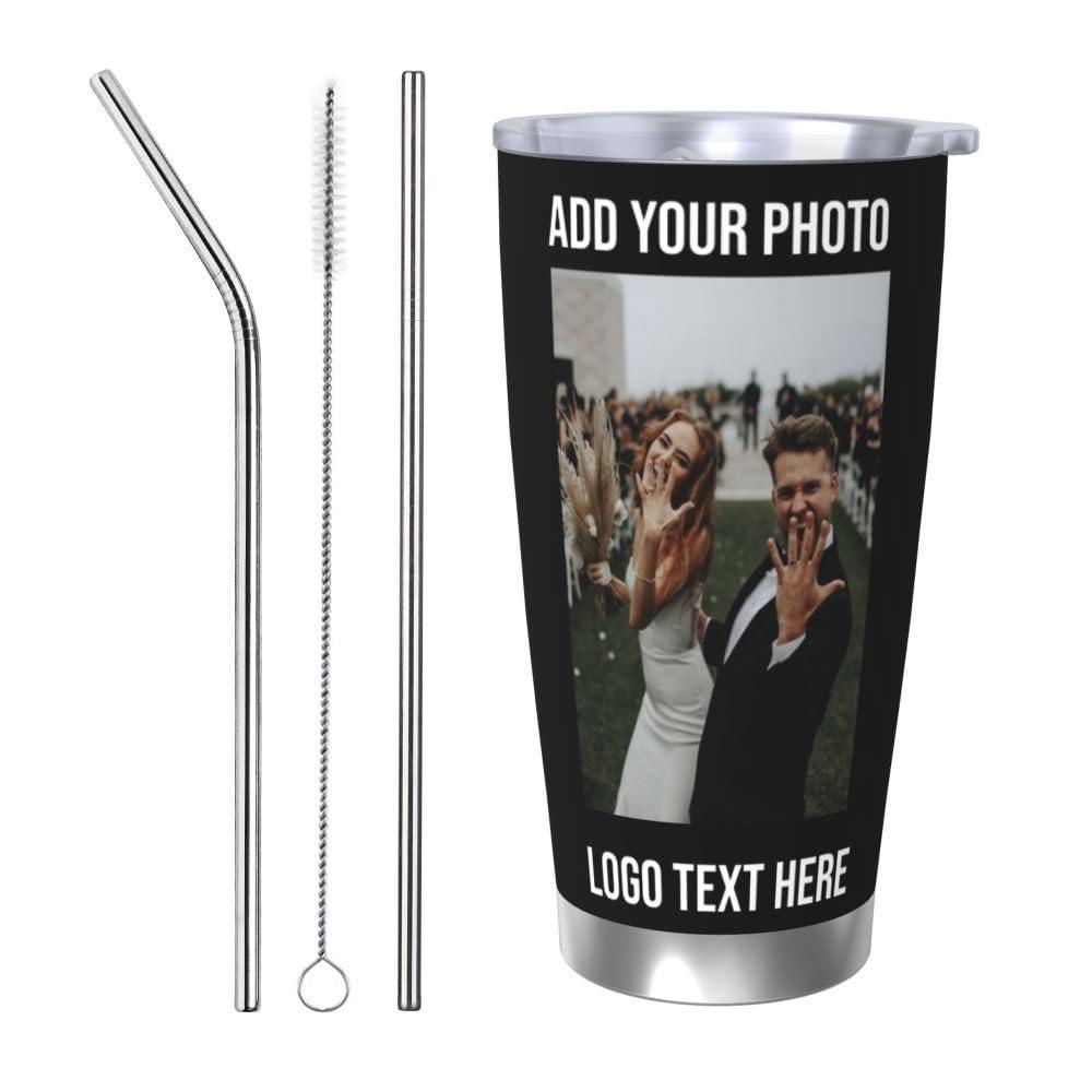 TUSANEII Personalized 20 oz Tumbler, Add Your Name Photo to Create Own Tumbler, Custom Mug Cups with Lid and Straw 20oz Convenient to Bring Along on Travels, SaddleBrown