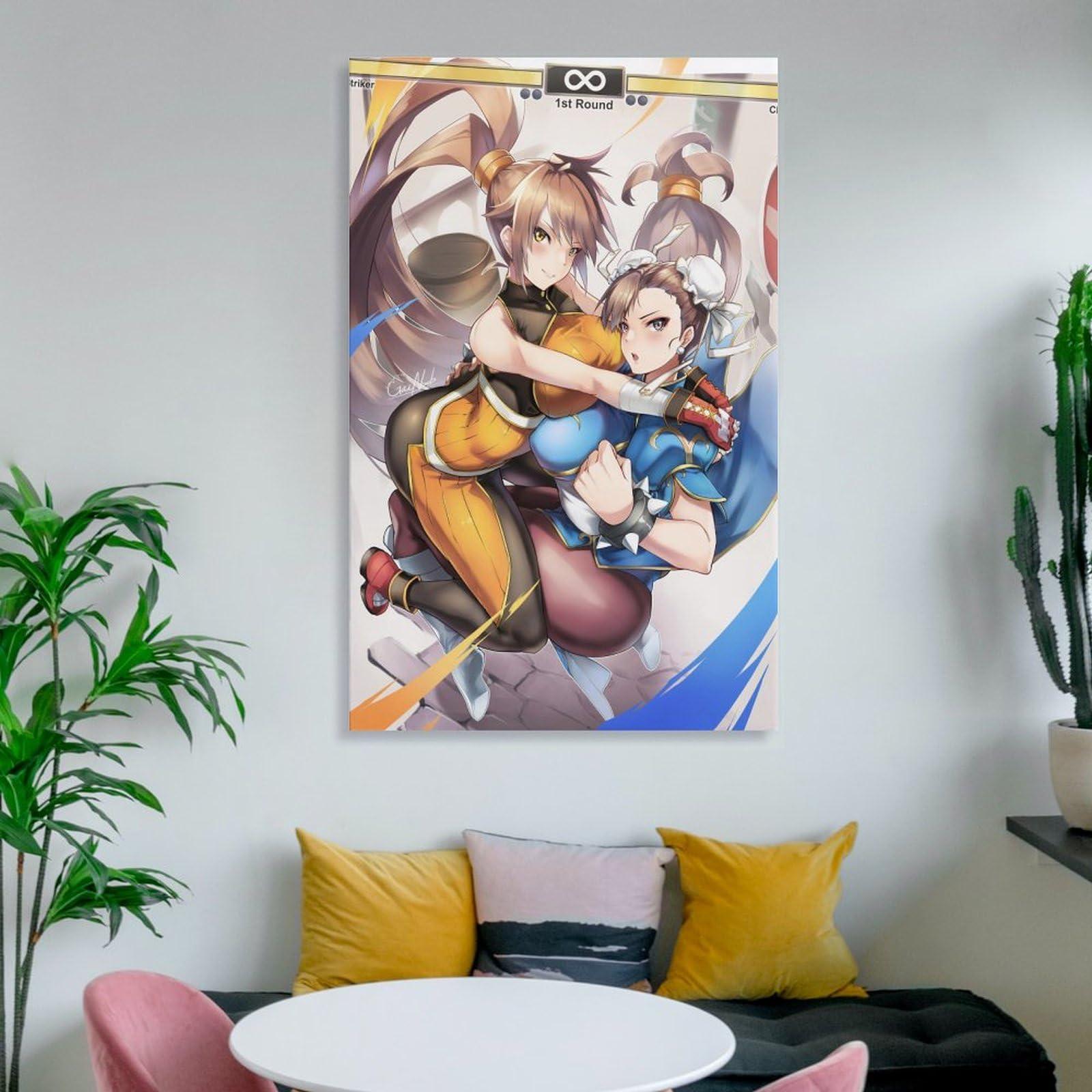 DFJHAZGT DFJHAZGT Street Fighter Game Posters Chun Li & Striker Sexy Anime Aesthetic Posters Poster Decorative Painting Canvas Wall Art Living Room Posters Bedroom Painting 20x30inch(50x75cm)