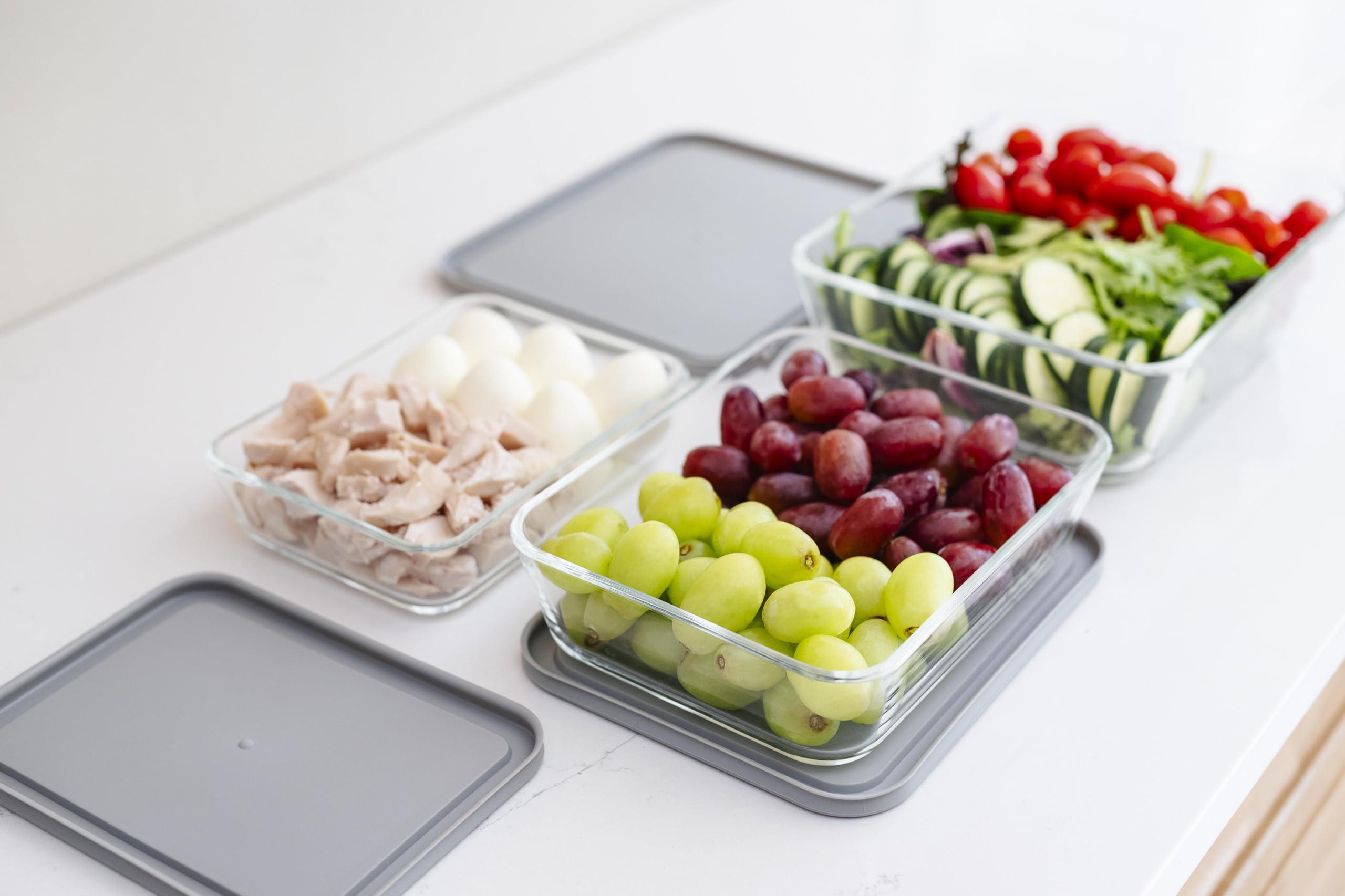 DURA LIVING DURA LIVING 6-Piece Glass Food Storage Containers Set (3 Containers + 3 Lids) |Rectangular, Nesting, Microwave & Dishwasher Safe | BPA-Free, Space-Saving | Grey Lids for Pantry & Kitchen Organization