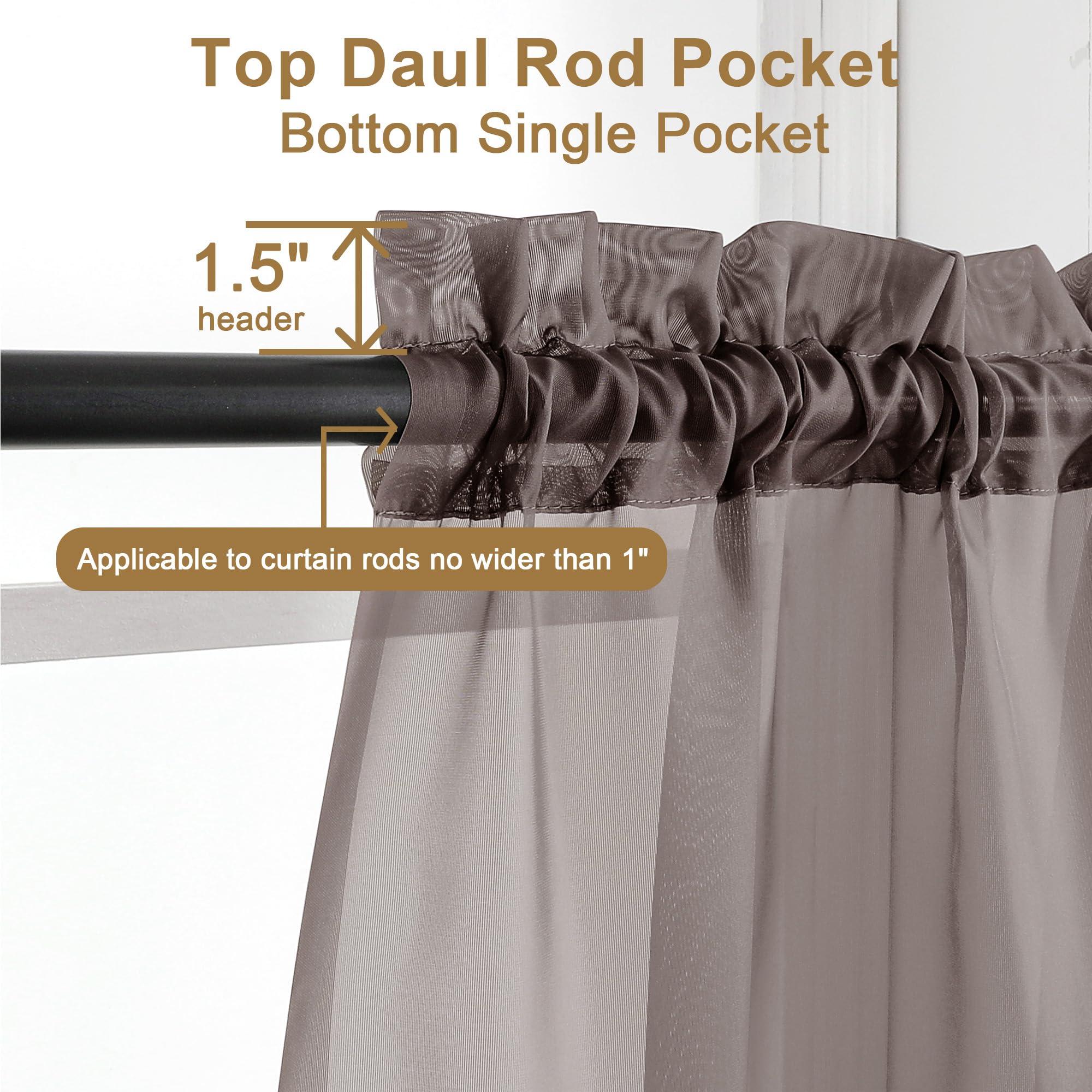 Chyhomenyc Chyhomenyc Chocolate Brown Sheer Curtains 30 inch Length 2 Panels, Light Filtering Voile Rod Pocket Short Window Curtians for Bathroom Living Room Farmhouse Small Windows, 42Wx30L inches