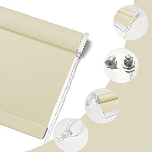 fhsblinds FHSBLINDS Custom Blinds for Windows Roller Window Shades-Room Darkening Waterproof Blackout Cut to Size Window Blinds & Shades for Home Kitchen Bedroom Office (Beige 100% Blackout, 25" W x 64" H)