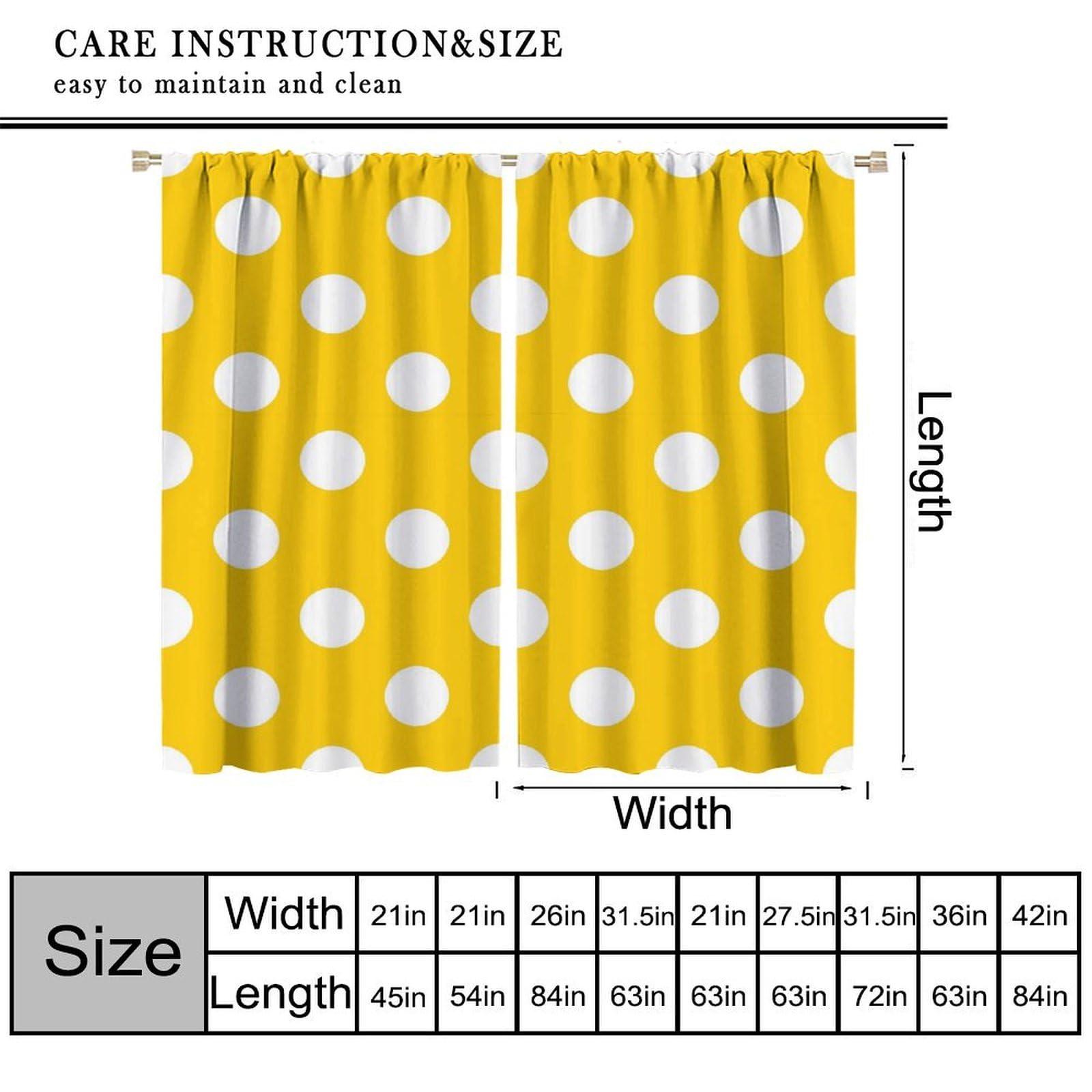 JADERYS JADERYS Dots Curtains Modern Simple Abstract White Polka Dot Yellow Kids Girls Women Bedroom Living Room Blackout Rod Pocket Decoration Window Drapes 2 Panels W27.5xL63in