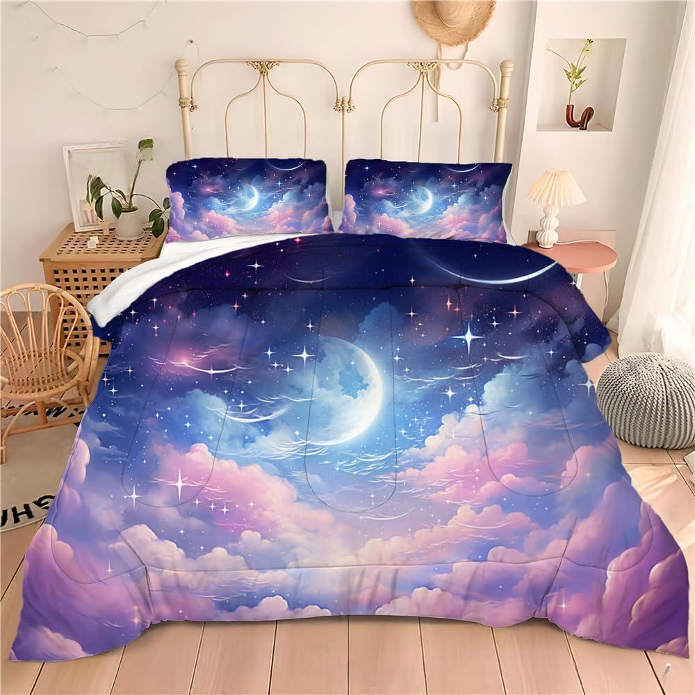 BIVVI BIVVI Smoky Bedding Set King Size, Misty Forest Gree Trees Natural Scenery Art Quilt Set, 3pcs Ultra Soft and Breathable Comforter Set, 103x90 Inches