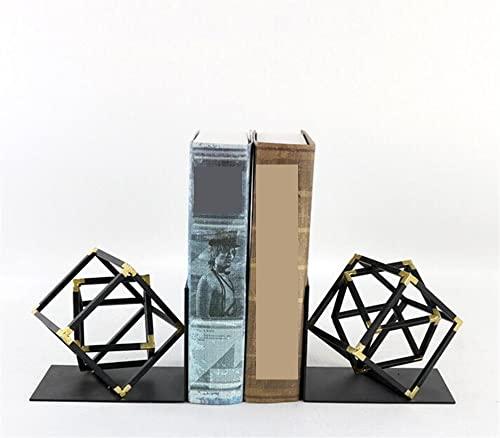 Generic Bookends for Shelves Bookends Decorative Metal Black Heavy Duty Bookend Geometric Design Book End Bookshelf Bookends Vintage (Black 18 * 14cm)