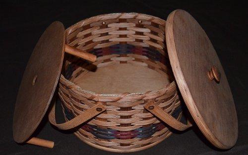 Amish Wares Amish Wares Round Double Pie Basket with Two Swivel Handles, Divider Tray and Lid - Authentic and Collectible Basket Handmade in USA