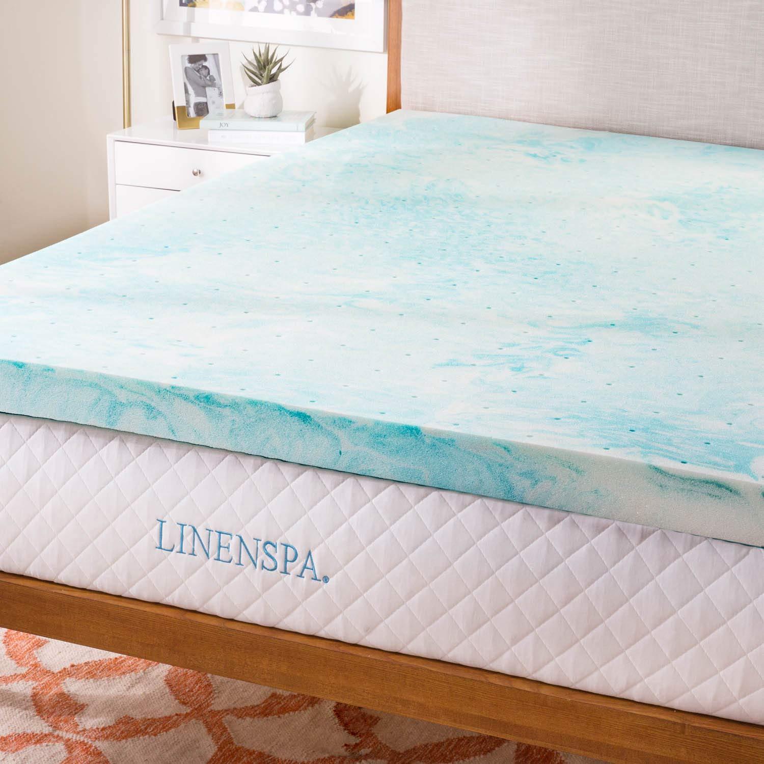 Linenspa LINENSPA 3 Inch Gel Swirl Memory Foam Mattress Topper Cooling Gel Infused Pressure Relieving CertiPUR Certified - Queen