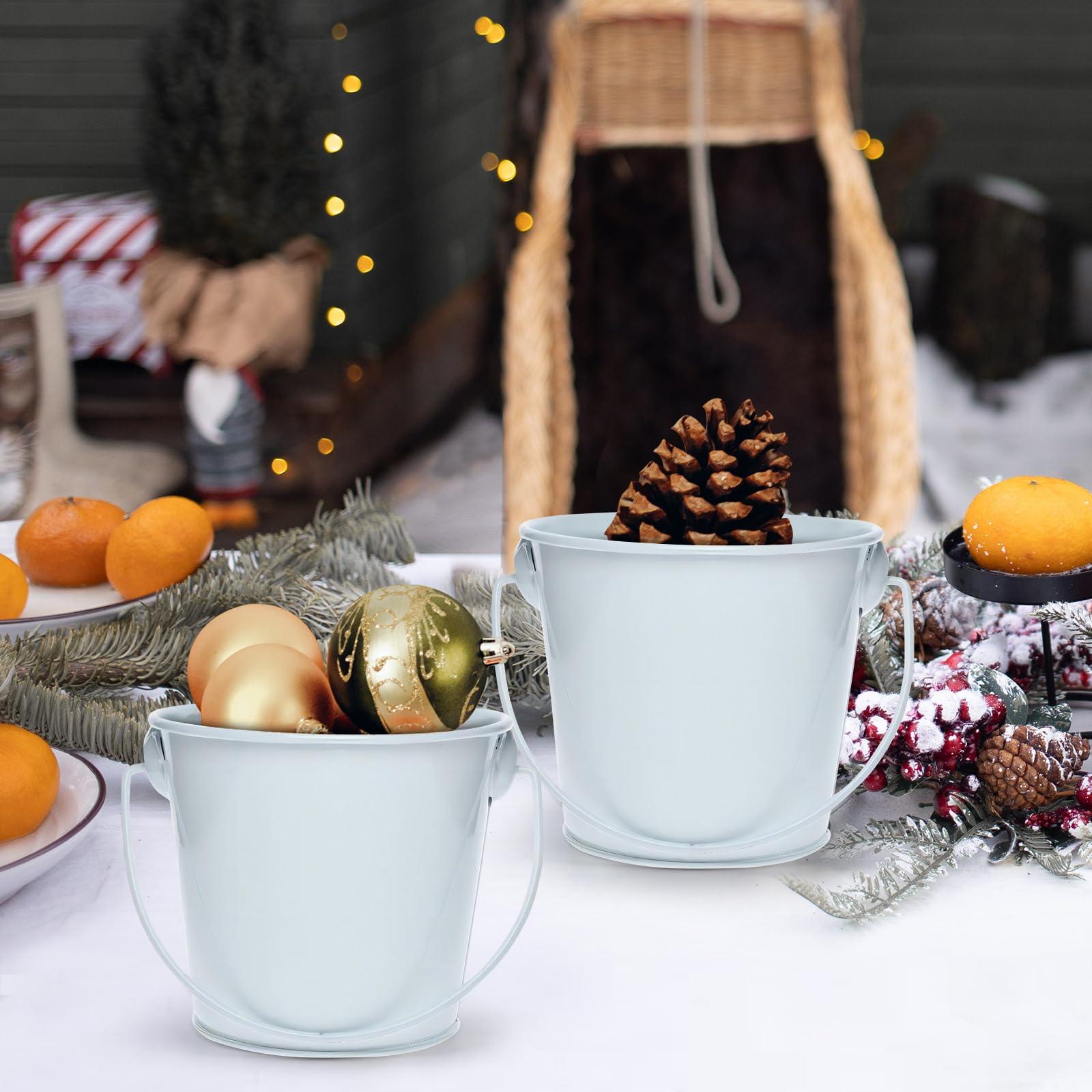 TAKMA TAKMA 3.1Inch Galvanized Mini Tin Buckets 12Pcs White Metal Buckets with Handle Best for Organizing, Penholder, Party Favors, Bridal Shower and Craft Projects(white)