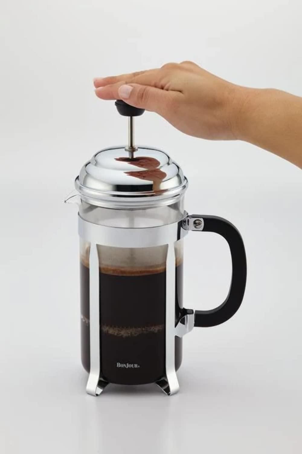 BonJour BonJour Coffee Stainless Steel French Press with Glass Carafe, 33.8-Ounce, Monet, Black Handle