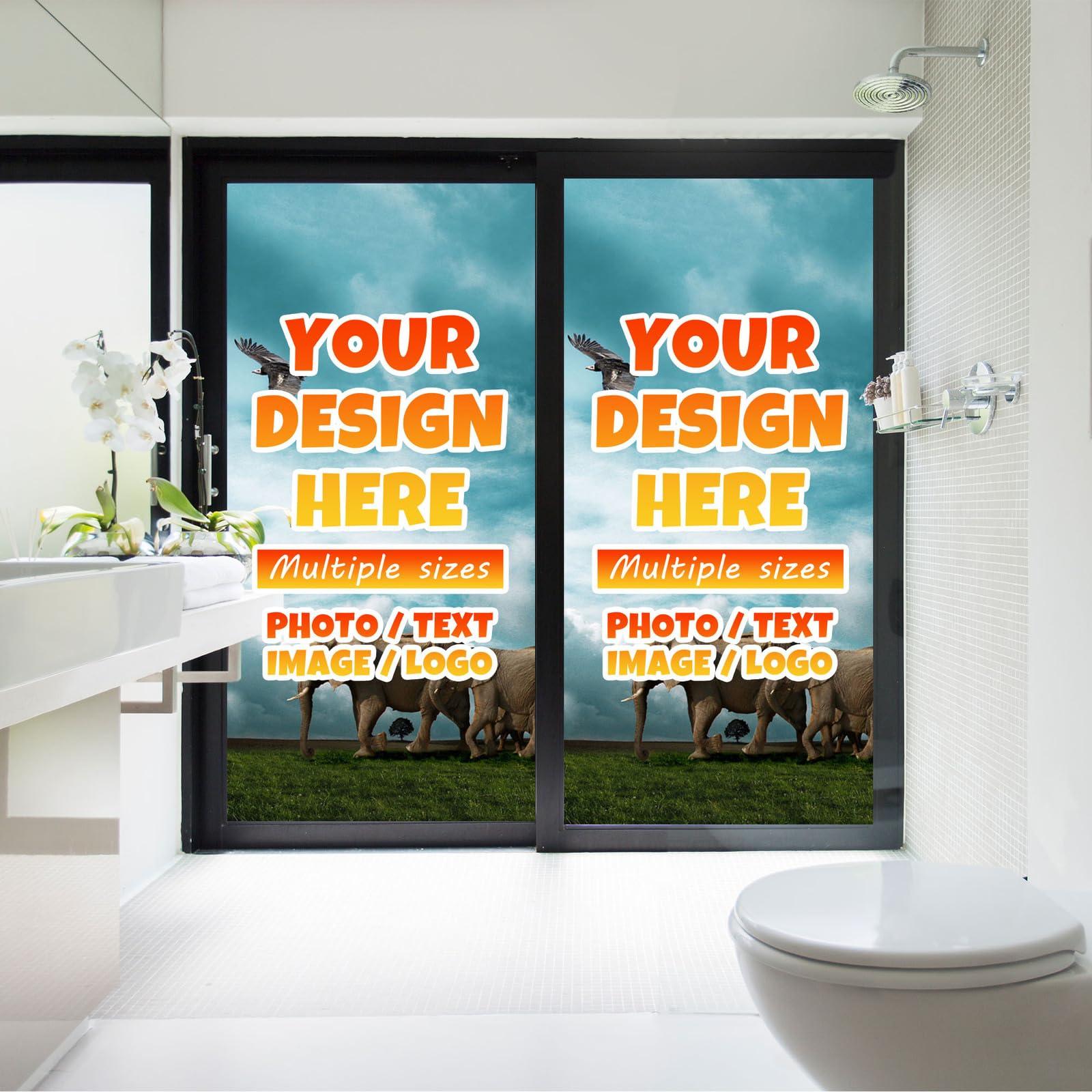 Blinshir Custom Business Sign, Window Store Logo, Operation Hours, Personalized Window Film with Photo Text, Frosted Window Advertising Sticker for Living Room Bathroom Glass Door Sign 18 x 79 in