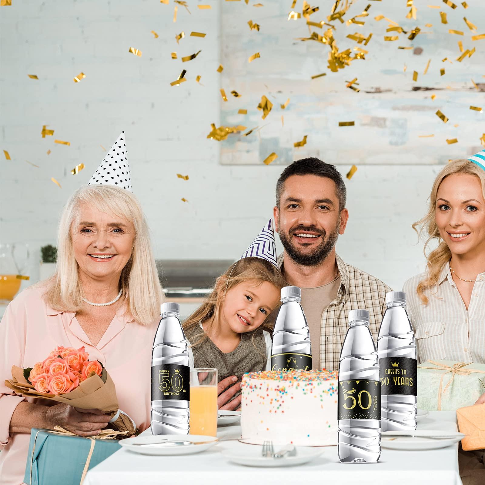 Tenare Tenare 39 Pieces 50th Decoration Labels Sticker 50th Black and Gold Water Bottle Labels Congrats for Wedding Anniversary Party Celebration Decoration Birthday Party Supplies