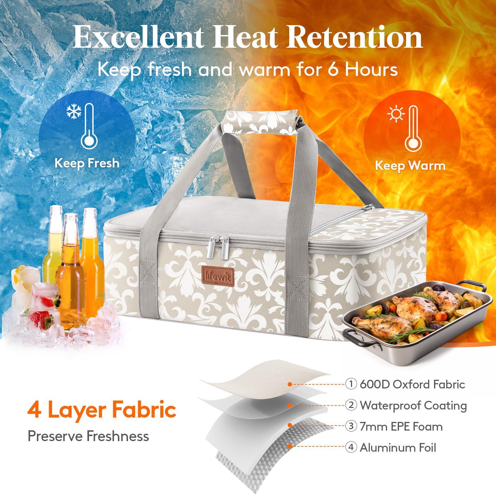 Lifewit Lifewit Casserole Carrier for Hot or Cold Food, Insulated Casserole Baking Dish Bag Food Carrier, Lasagna Holder for Potluck/Parties/Picnic/Cookouts, Fits 9\"x13\" Baking Dish, Grey