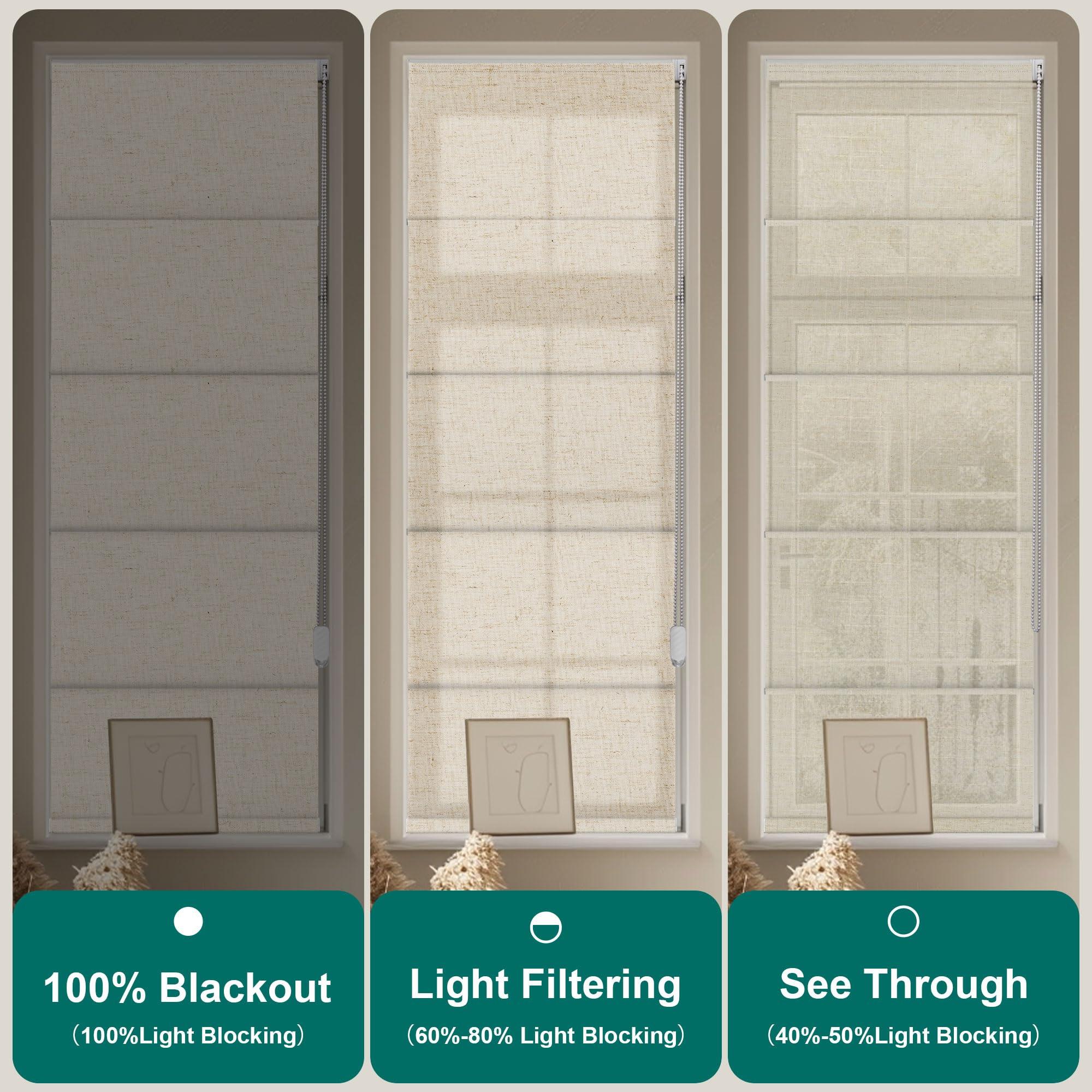 BERISSA BERISSA Roman Shades for Windows, Blackout Roman Blinds,Room Darkening Thermal Insulated Window Shades for Home Living Room Bedroom,Linen Beige,34" W x 90" H