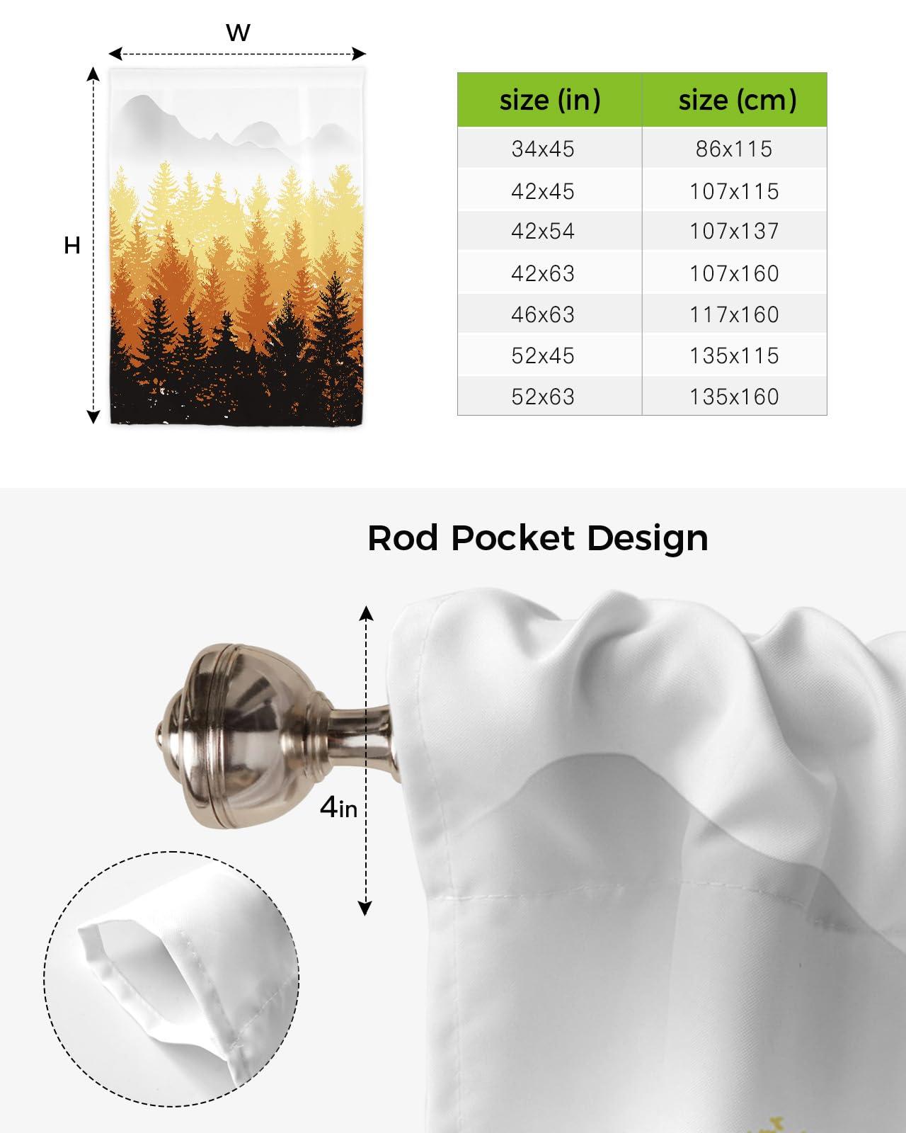 Yukro Yukro Tie Up Curtains Window Shades, Fall Forest Silhouette Orange Art Oil Painting Rod Pocket Tie Up Window Shade, Adjustable Balloon Curtain Shade for Blinds Kitchen Bathroom, 1 Panel, 42"x45"