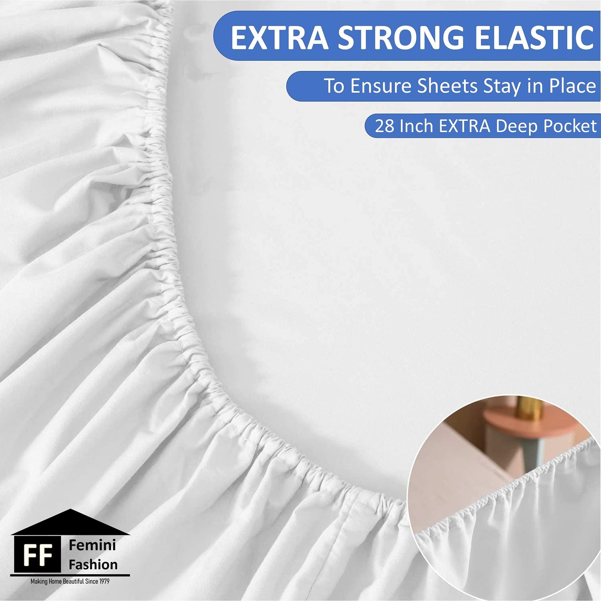 Femini Fashion Femini Fashion Extra Deep Pocket 1000 Thread Count 100% Egyptain Cotton Sheet Set, [4 PCs] 28 Inch Extra Deep Pockets, Long Staple Combed Cotton Bedsheets, Silky Sateen Weave (Twin, Ivory)